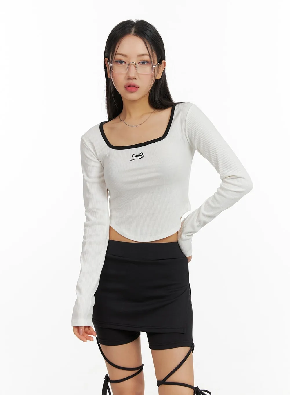 Bowknot Long Sleeve Crop Top CM412