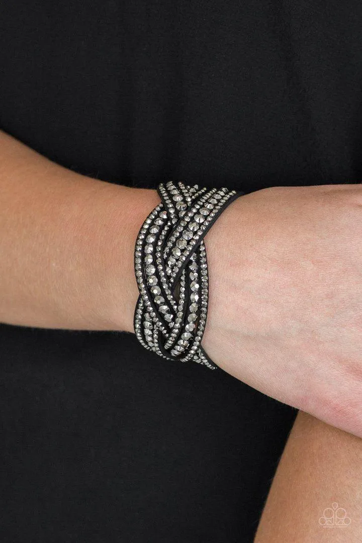 Bring On The Bling Black and Hematite Braided Wrap Snap Bracelet - Paparazzi Accessories