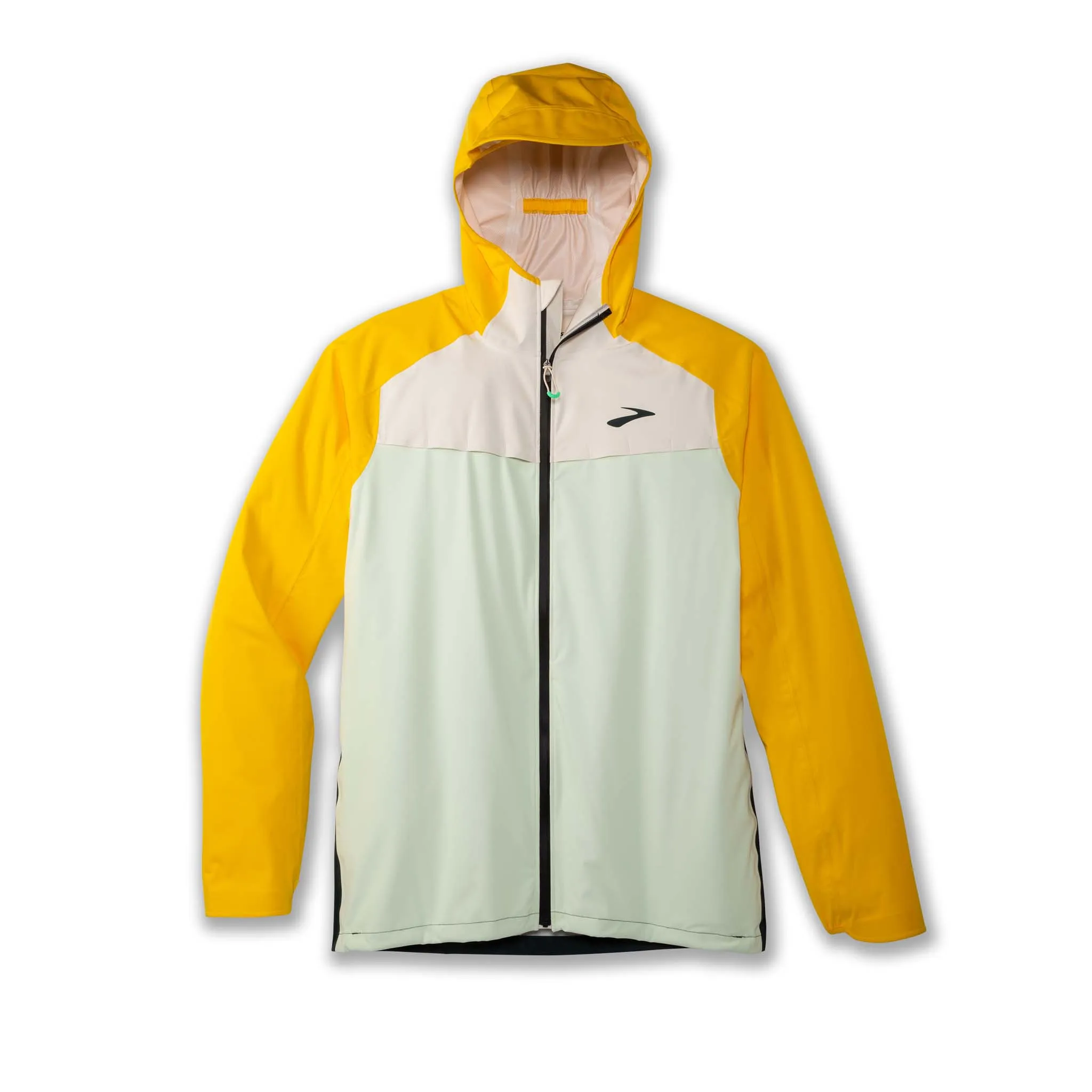 Brooks | Men's High Point Waterproof Jacket - Glacier Green/Ecru/Lemon