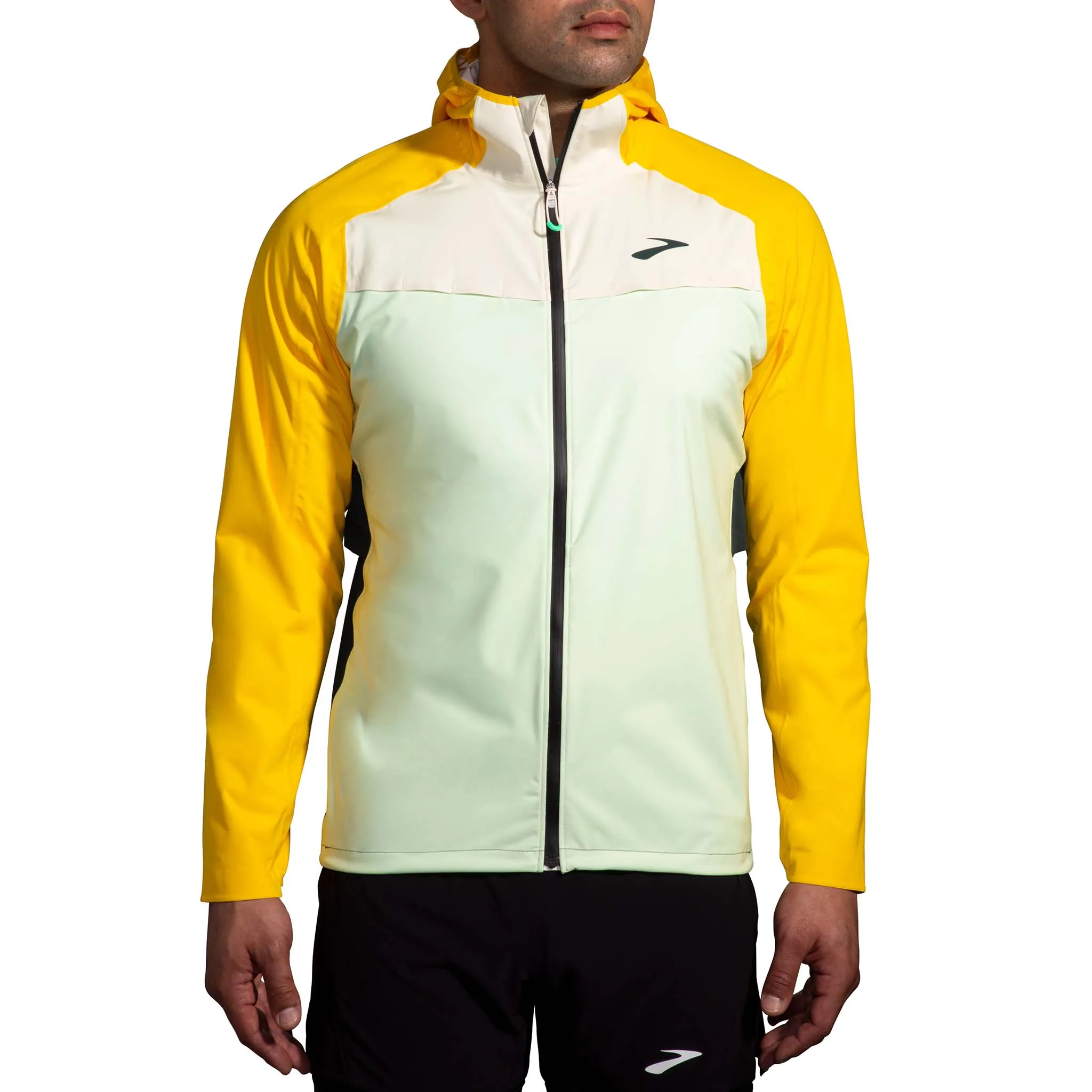 Brooks | Men's High Point Waterproof Jacket - Glacier Green/Ecru/Lemon