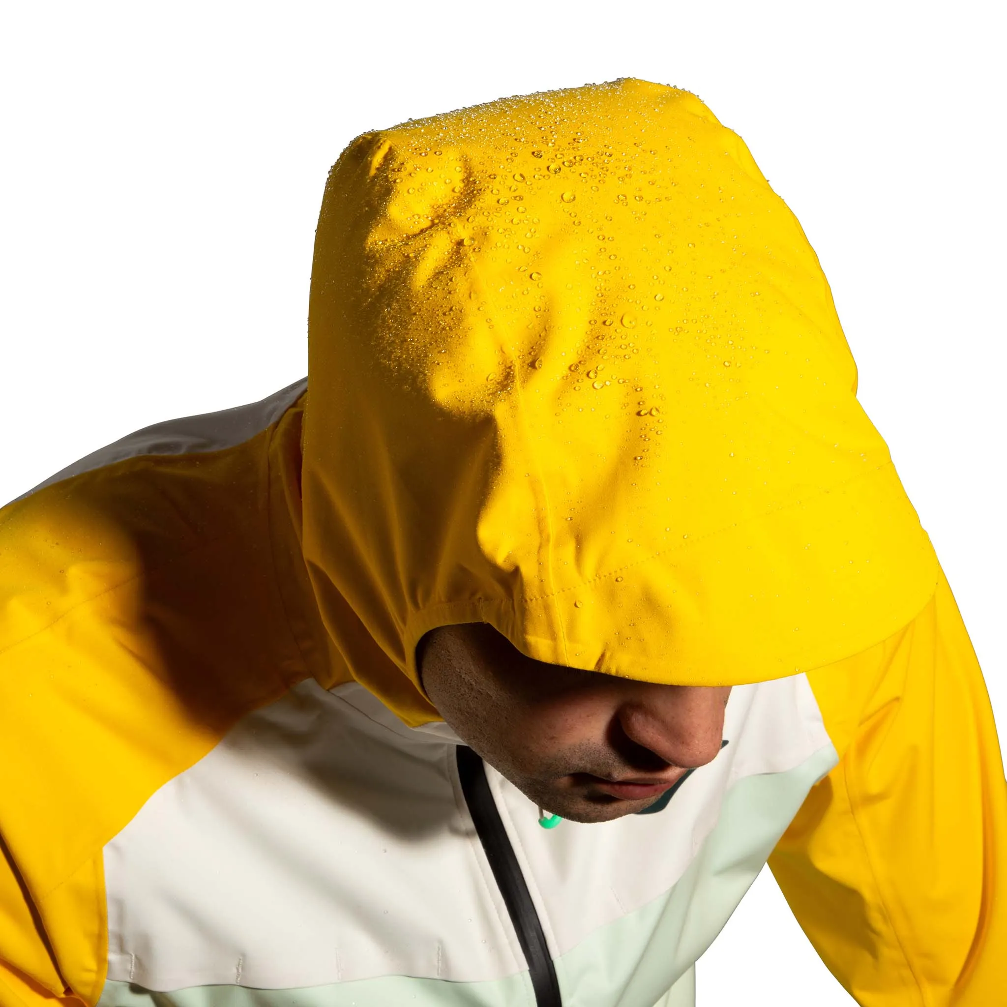 Brooks | Men's High Point Waterproof Jacket - Glacier Green/Ecru/Lemon