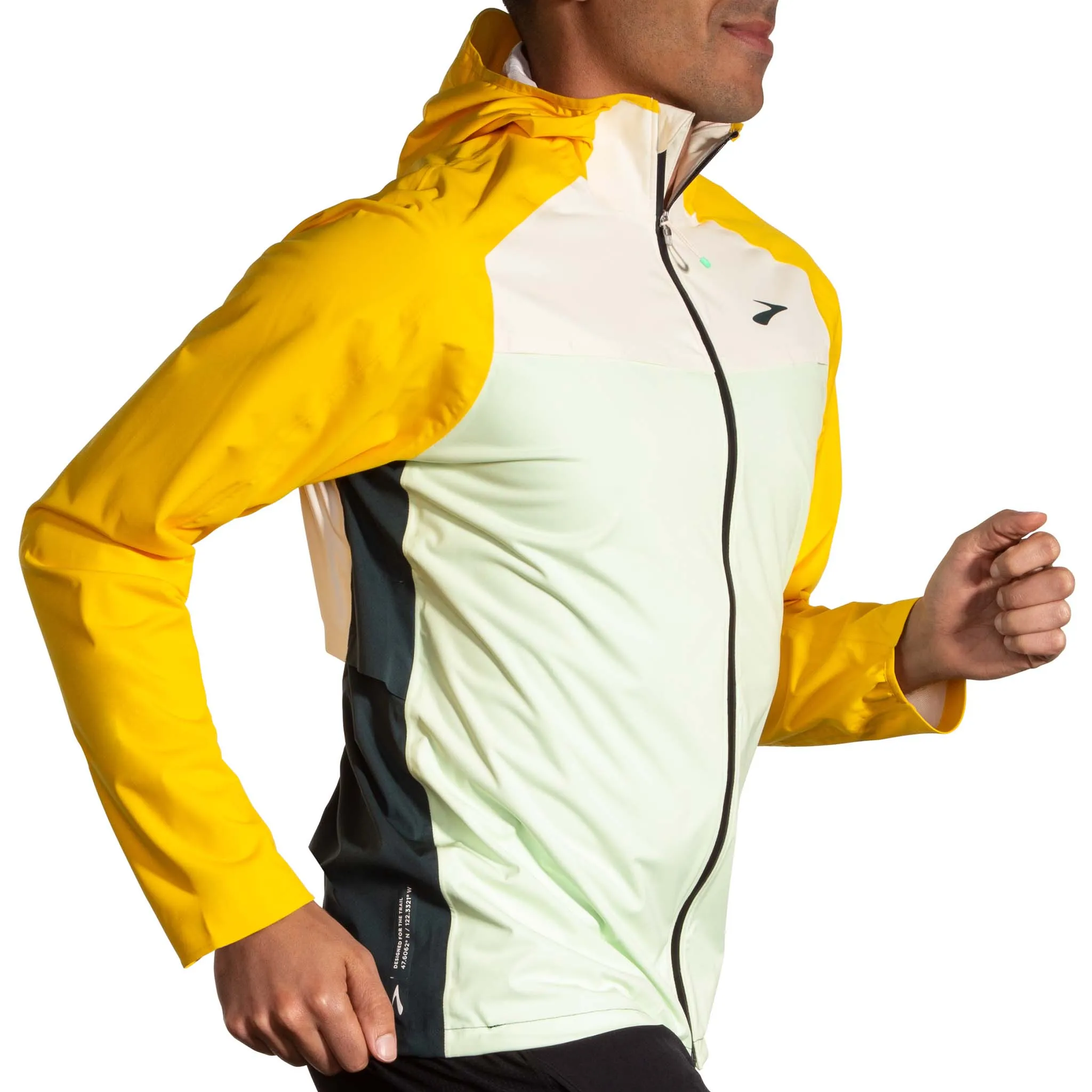 Brooks | Men's High Point Waterproof Jacket - Glacier Green/Ecru/Lemon