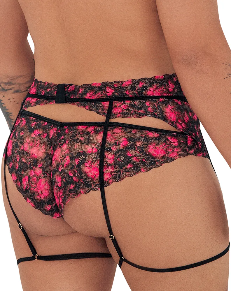 Candyman 99576x Lace Garter Thongs Black Print