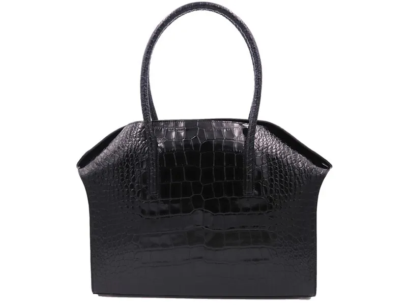 Carmen - Large Tote Handbag in Orinoco 'Croc' Print Calf Leather - Black