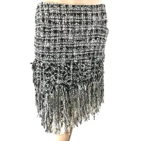 Chanel Black White Fantasy Tweed Fringe Skirt 04P Size US6 | FR36