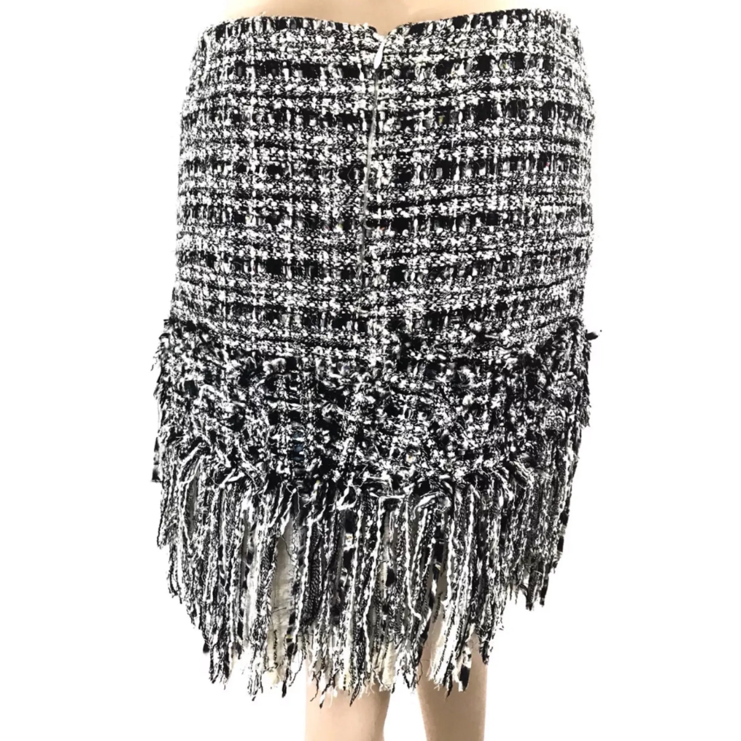 Chanel Black White Fantasy Tweed Fringe Skirt 04P Size US6 | FR36