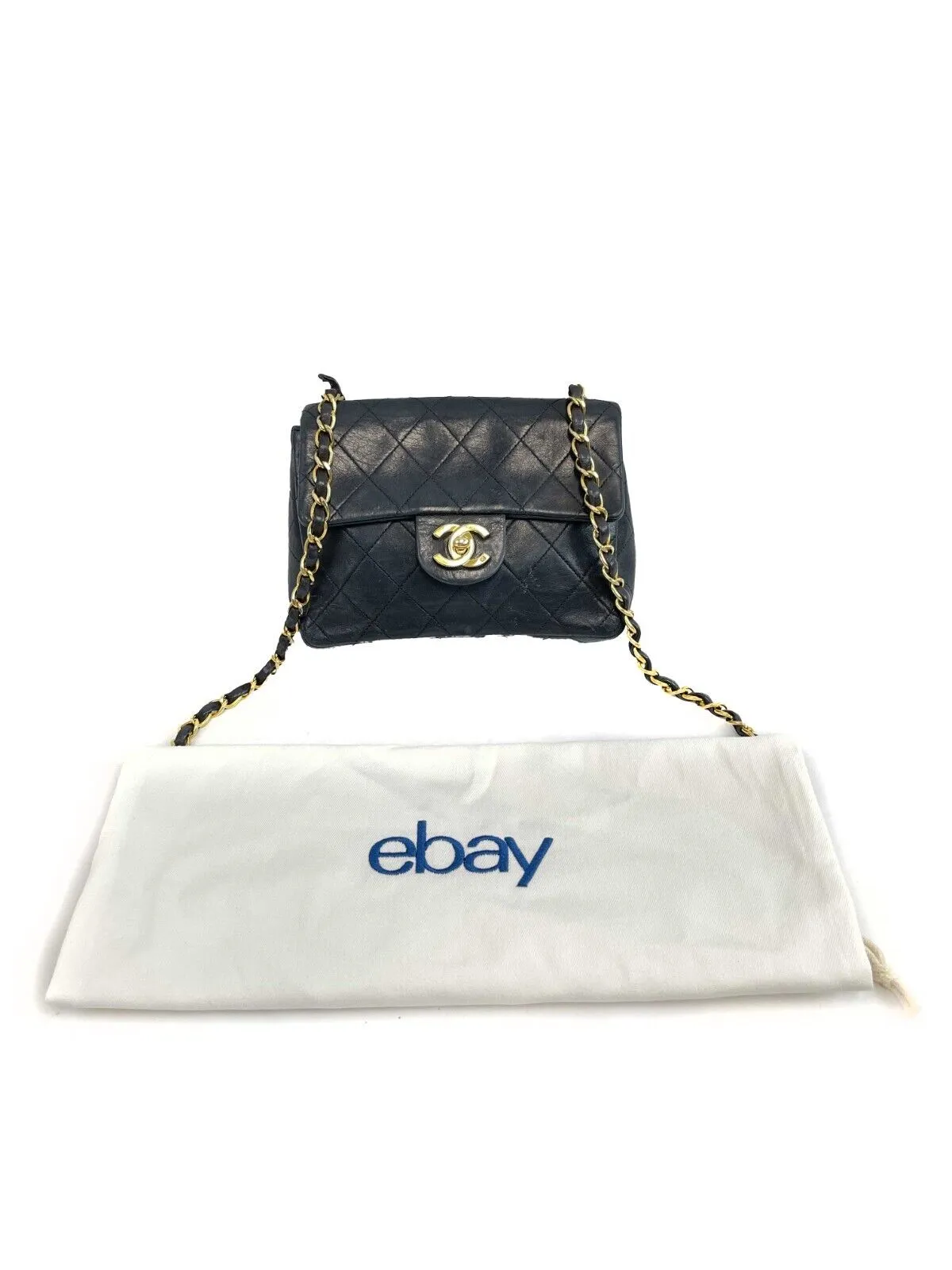 Chanel Mini Square Navy Blue Square Flap Bag Classic CC Chain