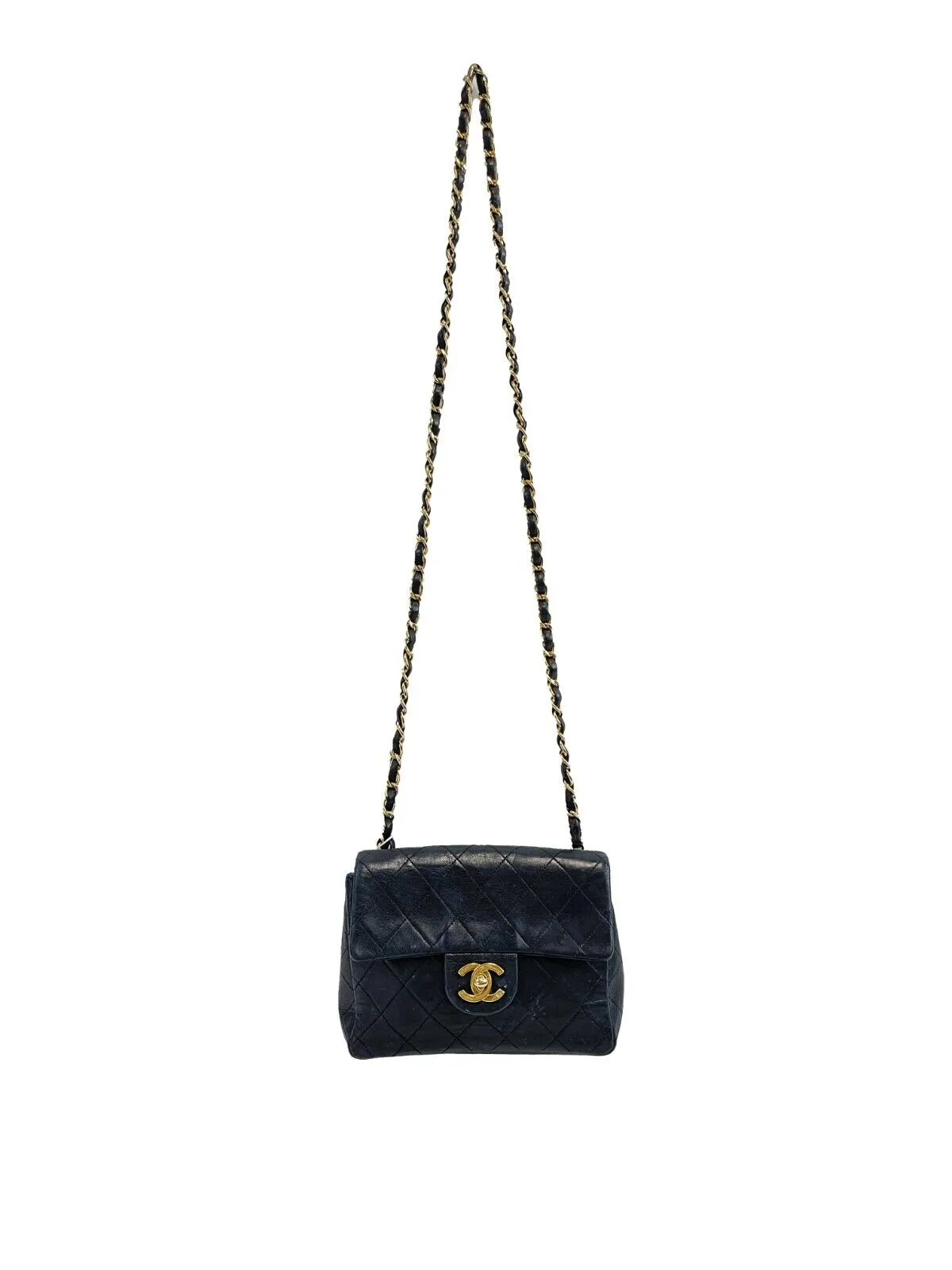 Chanel Mini Square Navy Blue Square Flap Bag Classic CC Chain