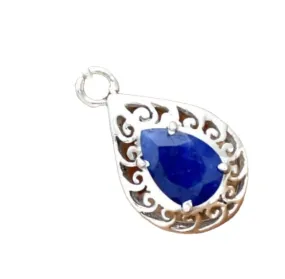 Chunky Indian Sapphire 925 Sterling Silver Pendant,Handmade Jewelry,Anniversary Gift