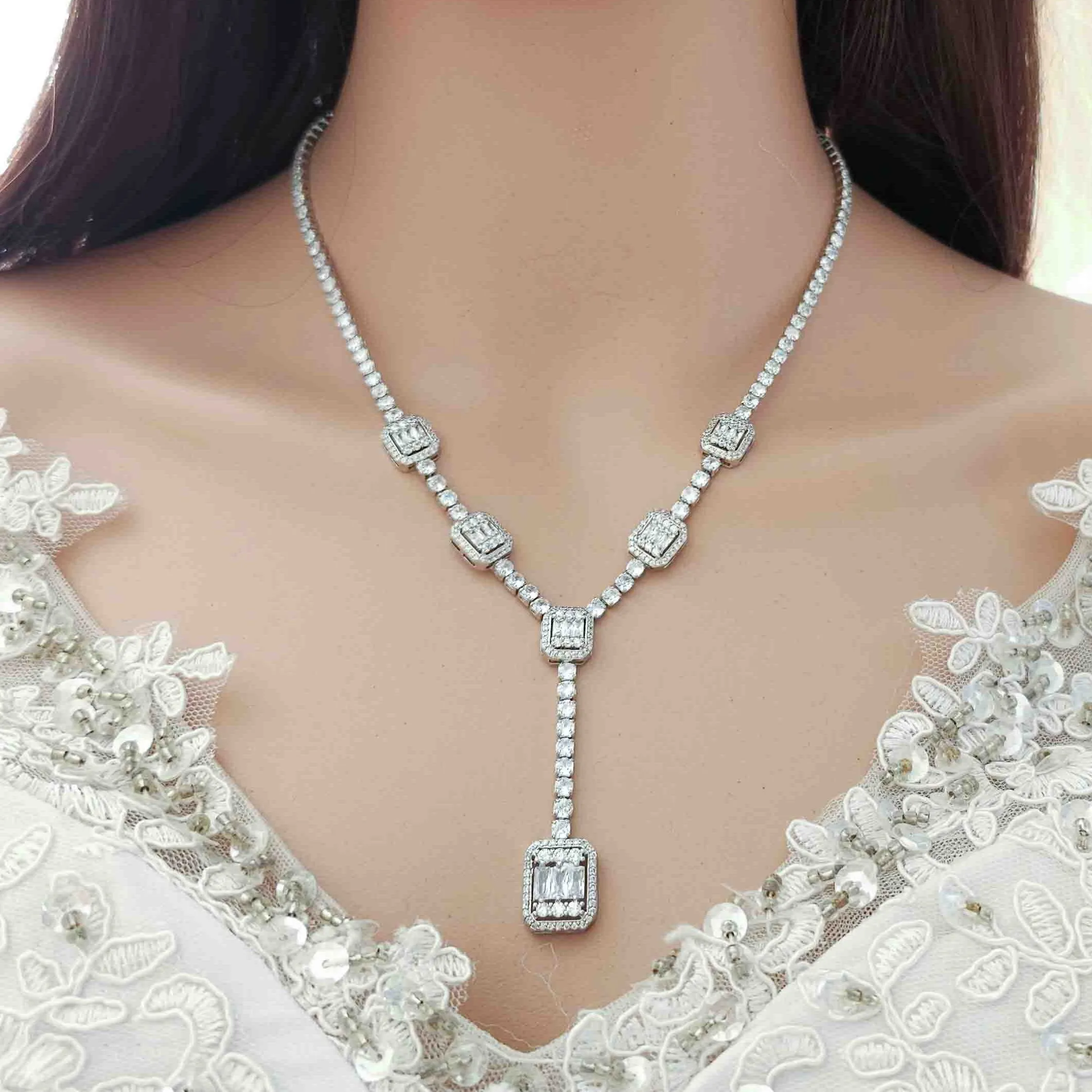 Classic Necklace Set with Earrings for Wedding-Edith