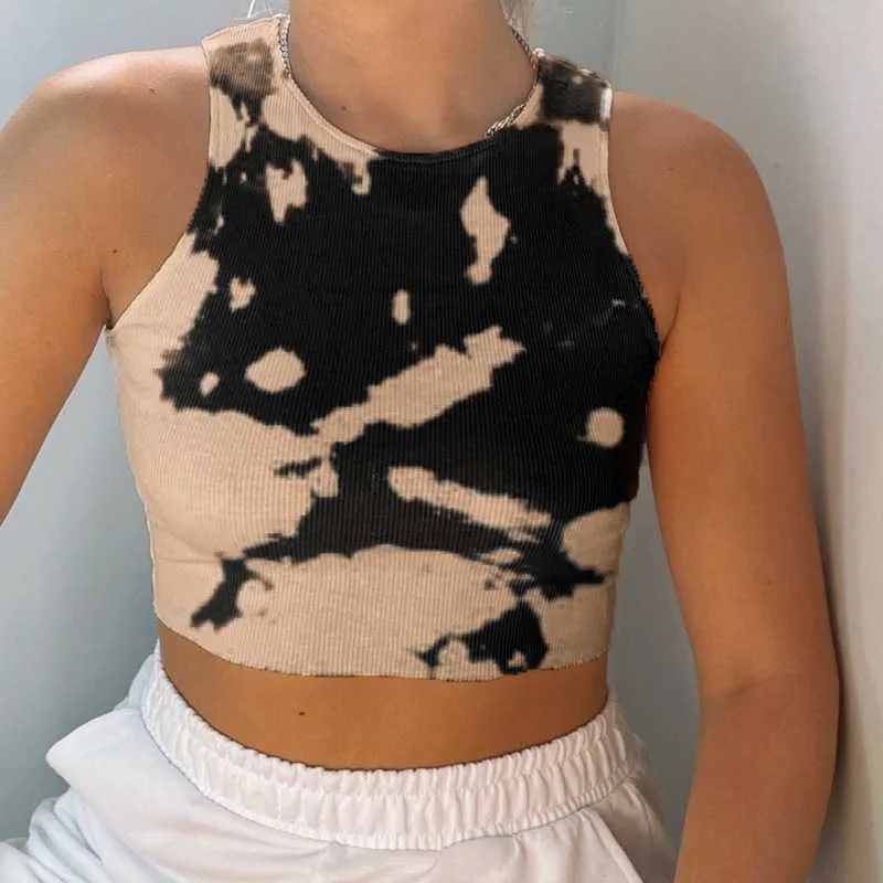 Cool Camo Tie Dyed Tank Crop T Shirt Sleeveless