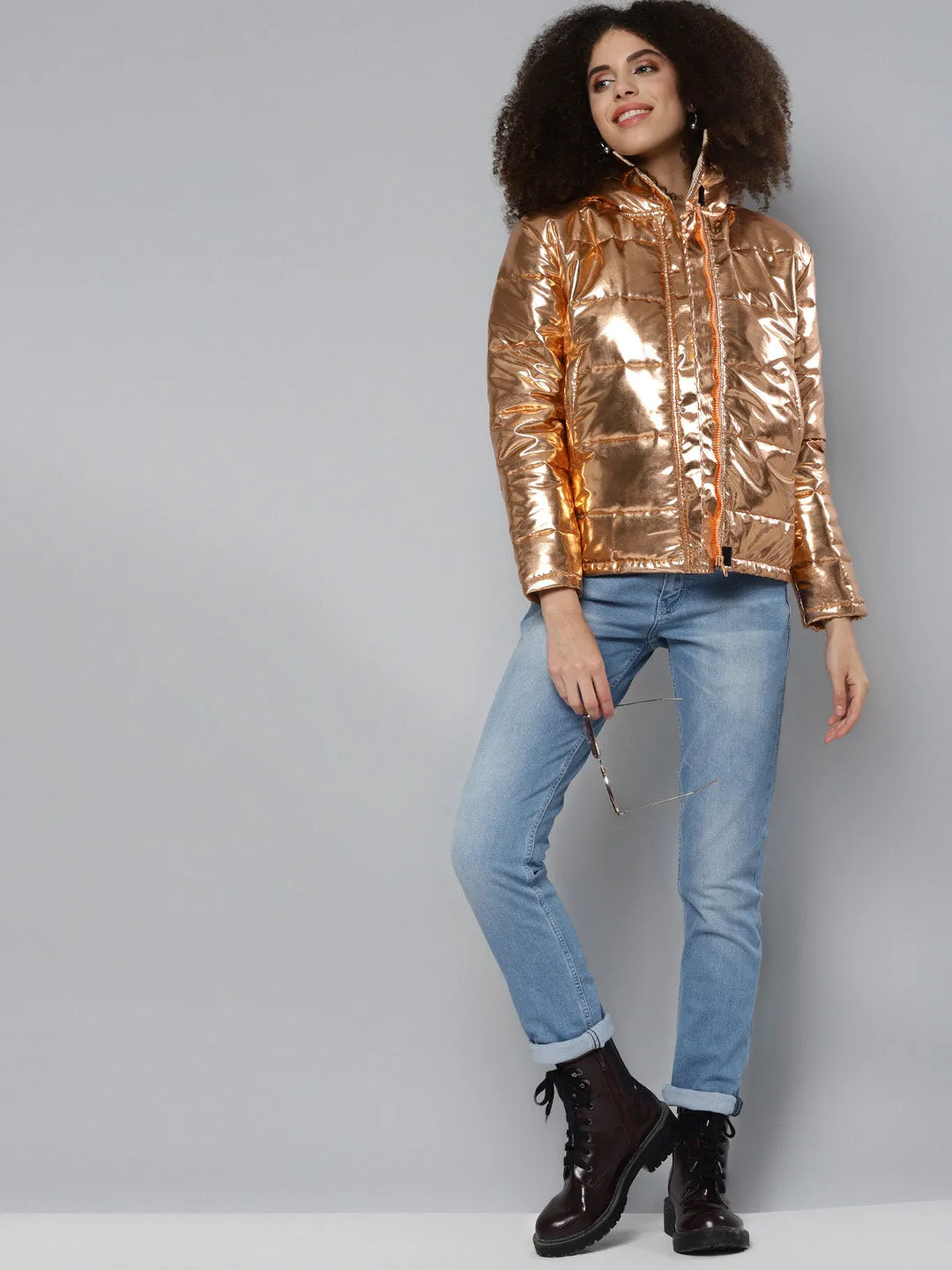 Copper Metallic Puffer Jacket