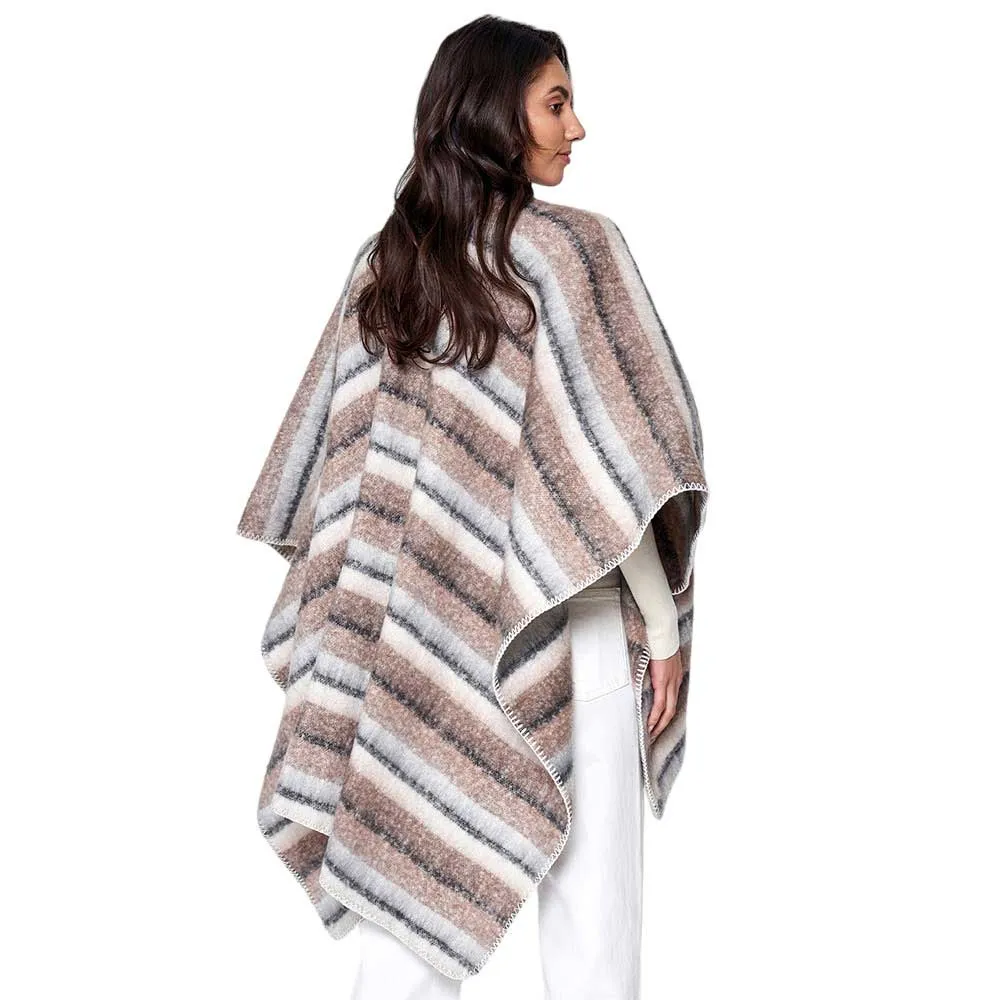 Cozy Striped Three Tone Ruana Poncho