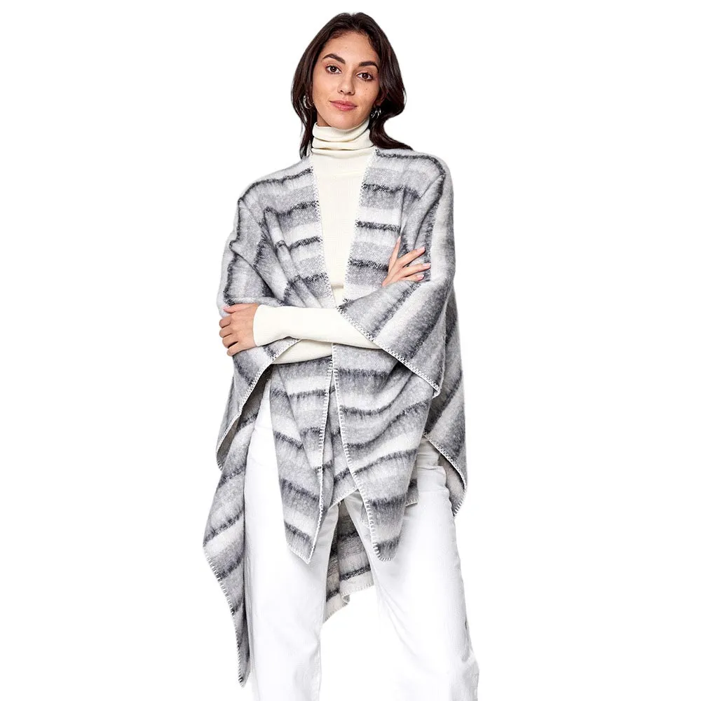 Cozy Striped Three Tone Ruana Poncho