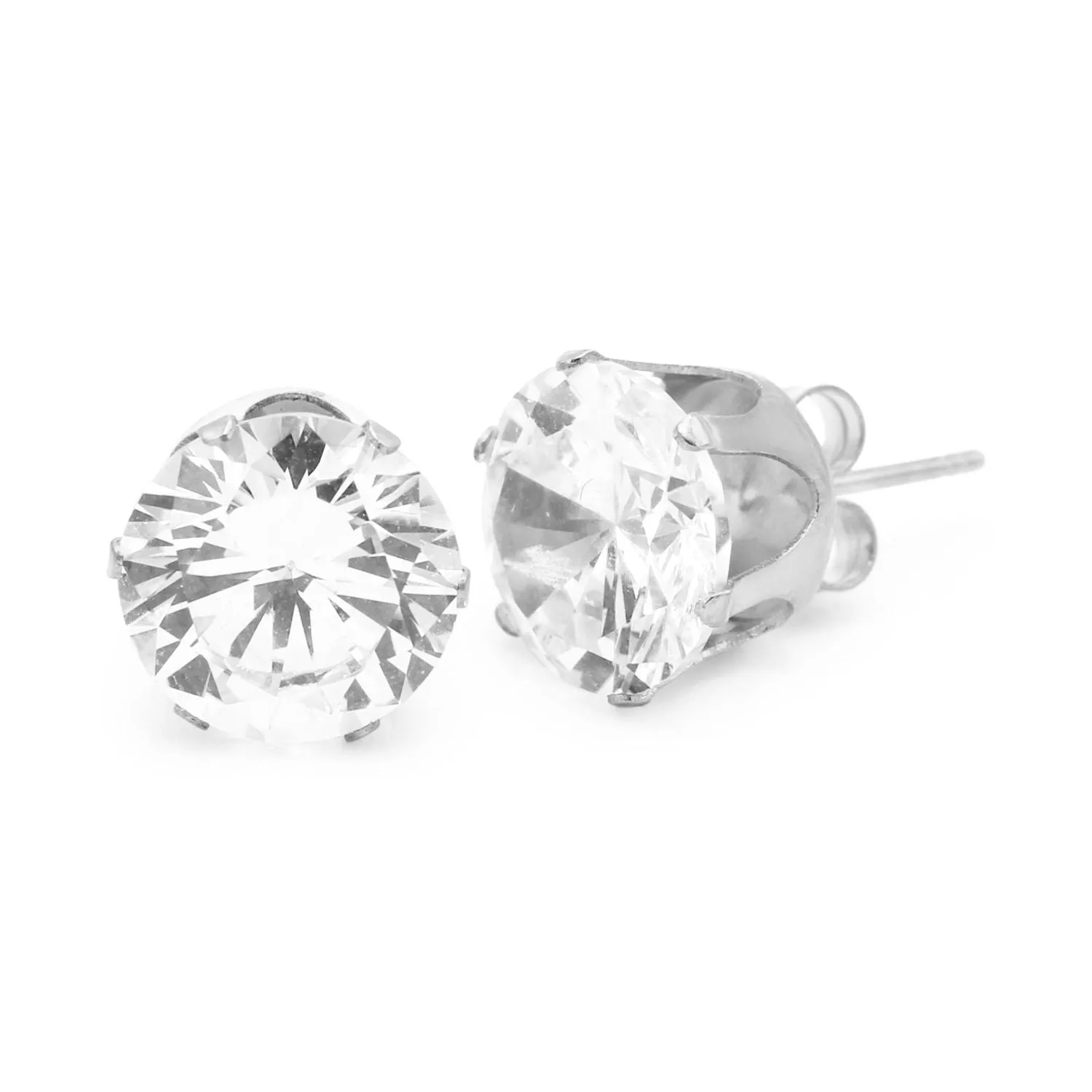 Cubic Zirconia Round Stud Earrings Stainless Steel Silver Ear Piercing Jewelry Men Women