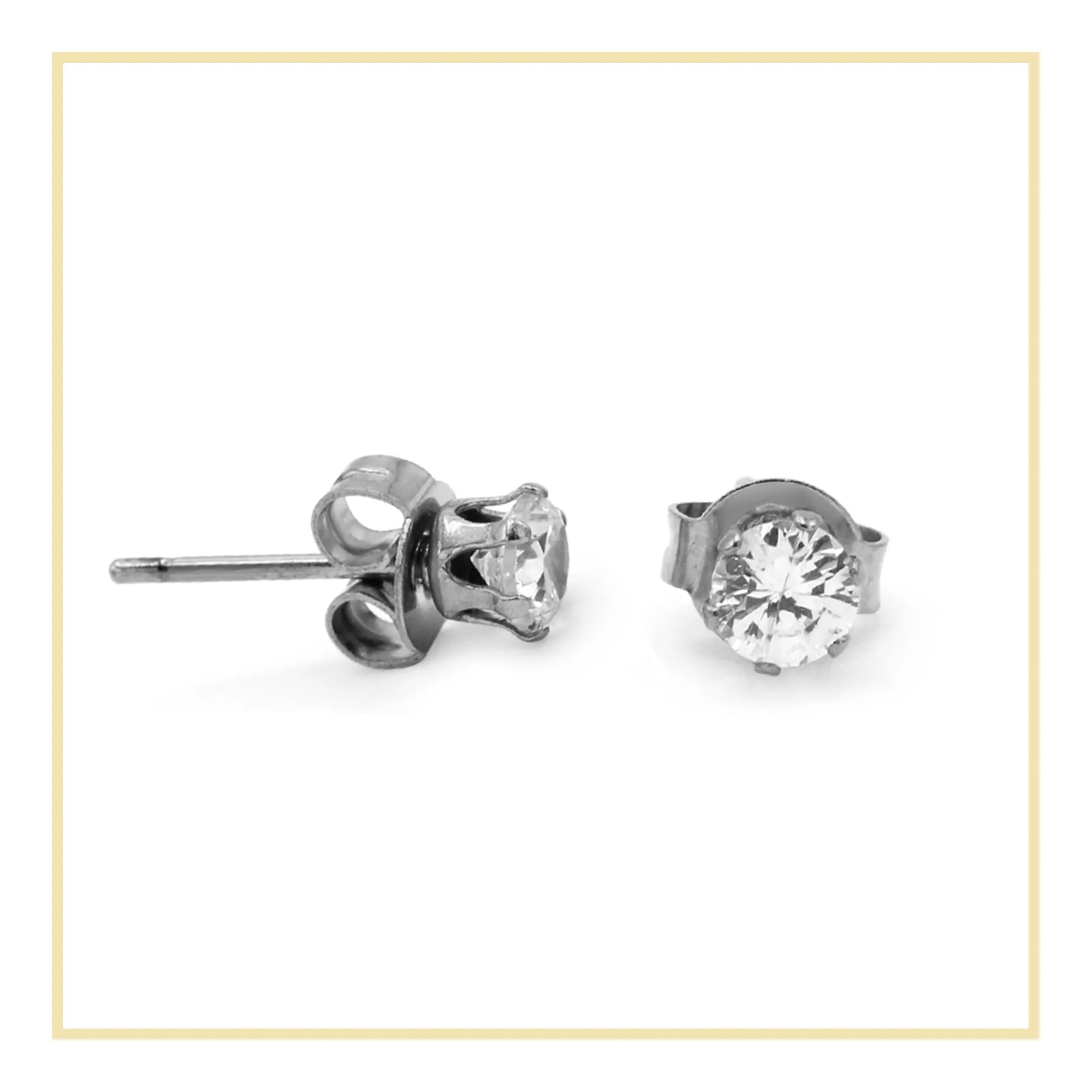 Cubic Zirconia Round Stud Earrings Stainless Steel Silver Ear Piercing Jewelry Men Women