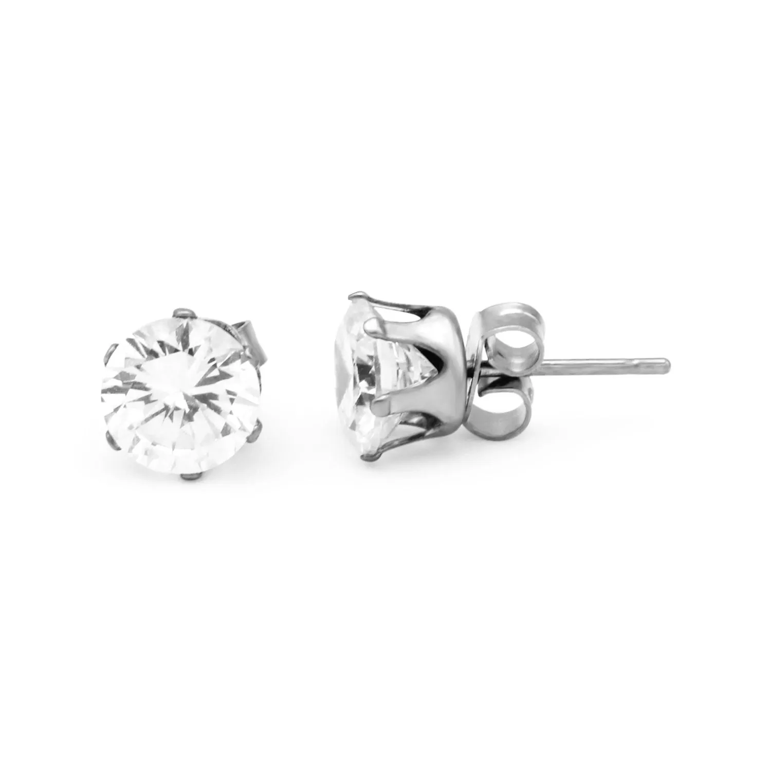 Cubic Zirconia Round Stud Earrings Stainless Steel Silver Ear Piercing Jewelry Men Women