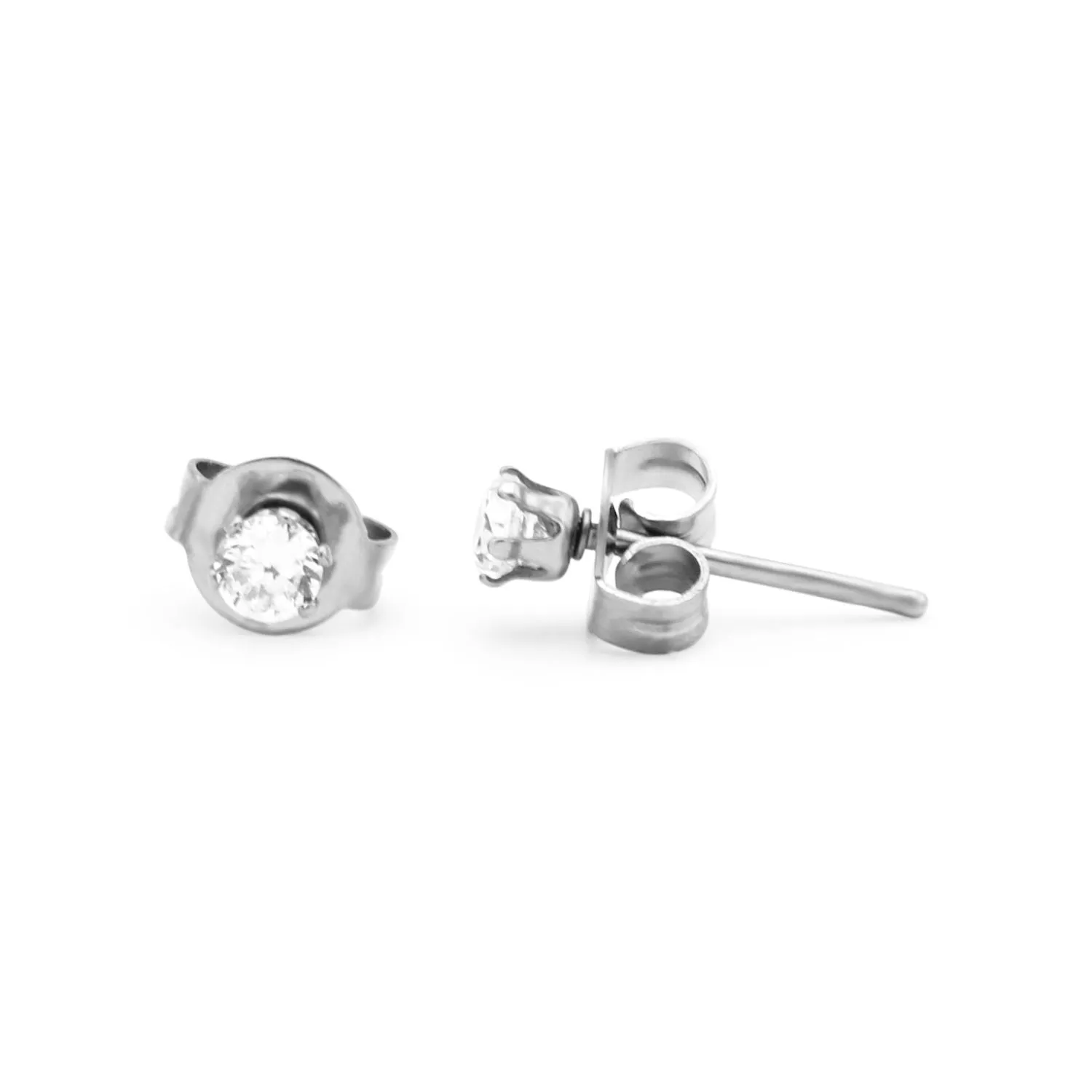 Cubic Zirconia Round Stud Earrings Stainless Steel Silver Ear Piercing Jewelry Men Women