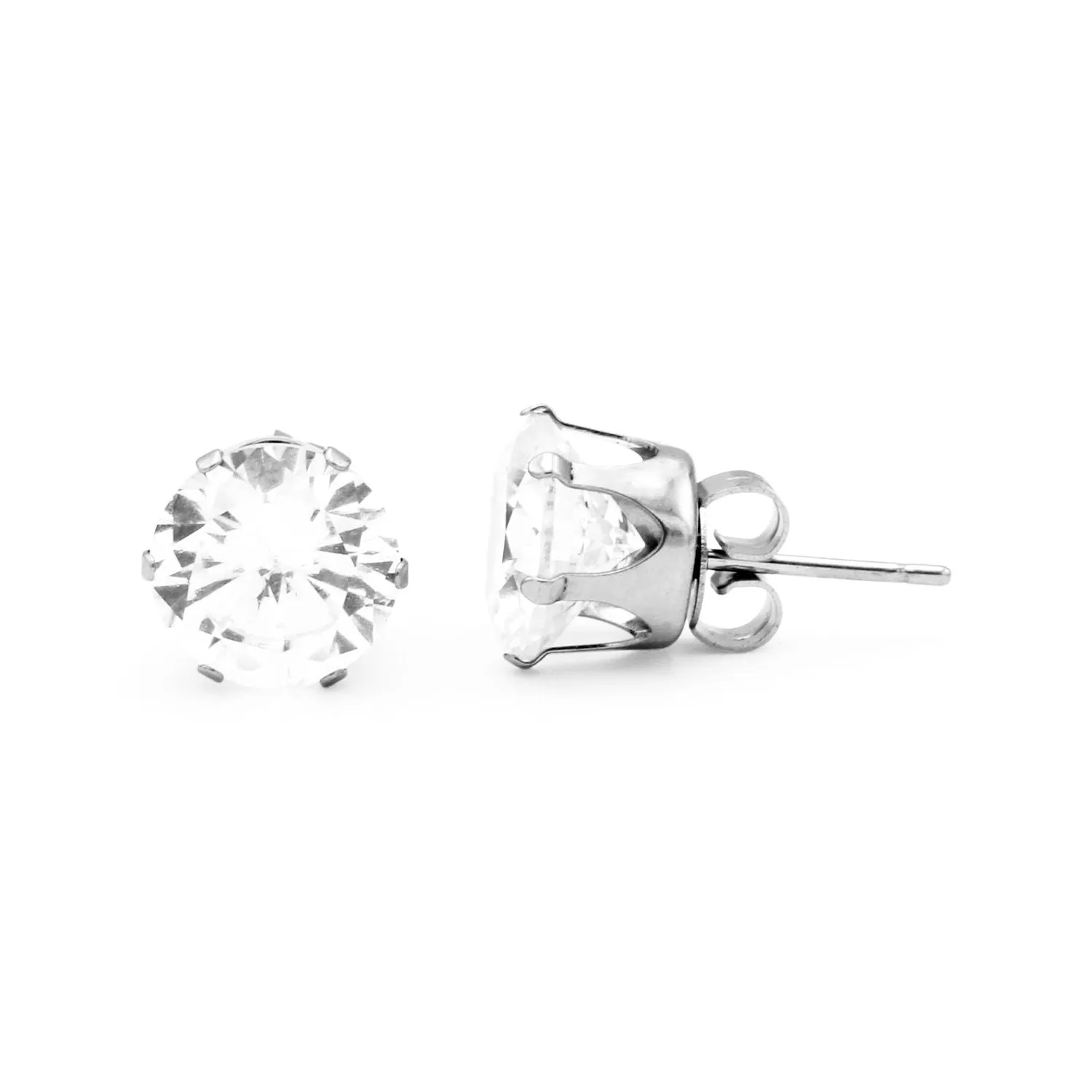 Cubic Zirconia Round Stud Earrings Stainless Steel Silver Ear Piercing Jewelry Men Women