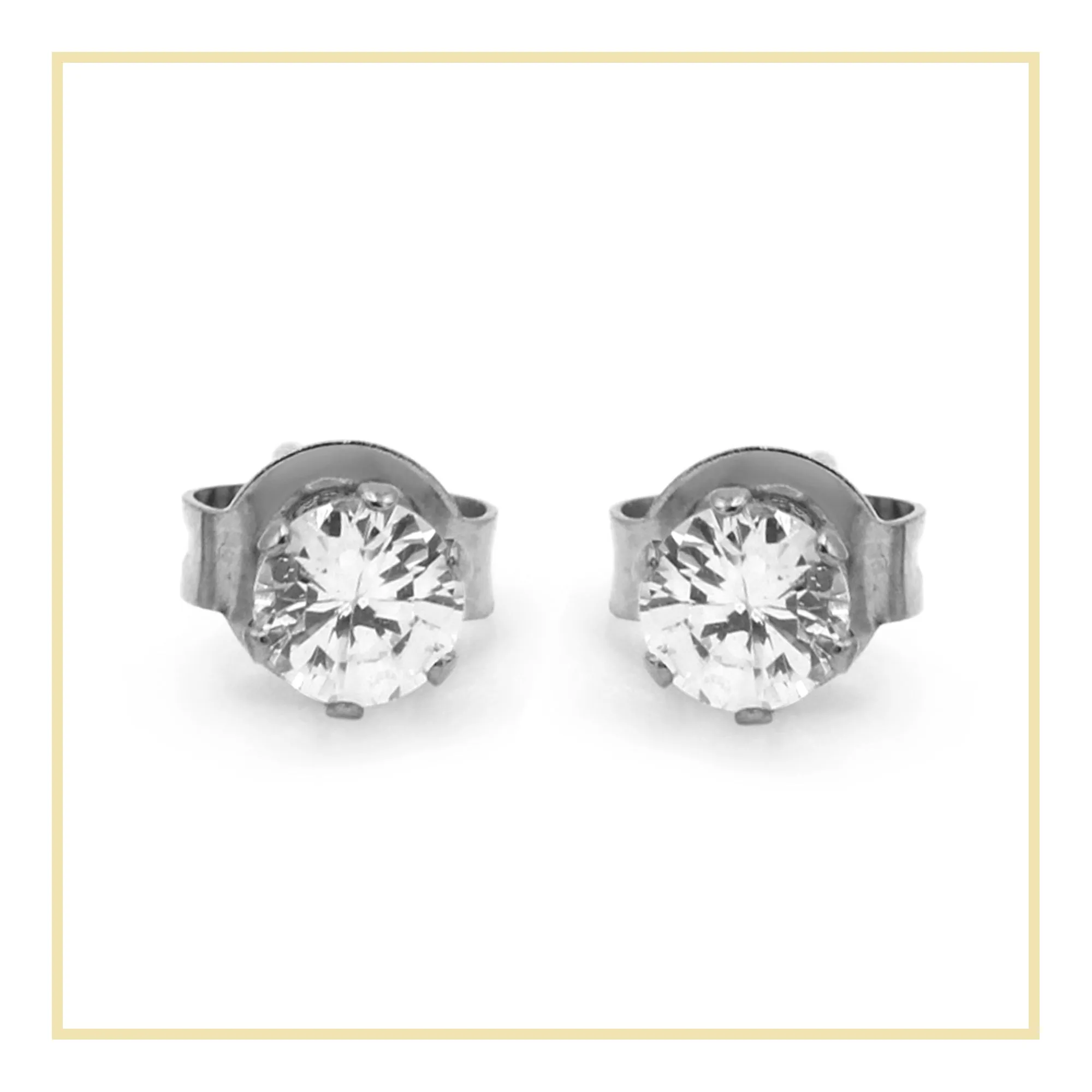 Cubic Zirconia Round Stud Earrings Stainless Steel Silver Ear Piercing Jewelry Men Women