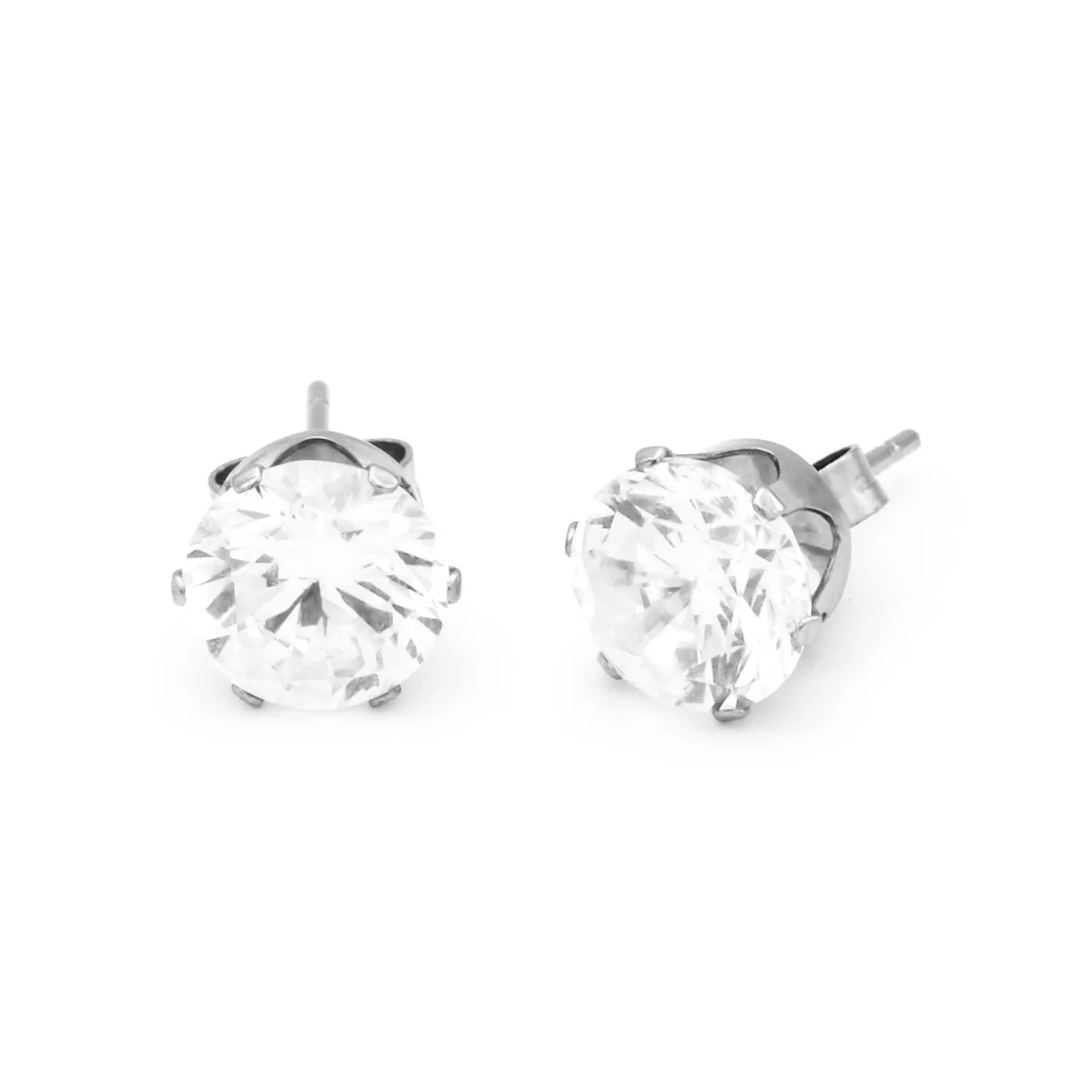 Cubic Zirconia Round Stud Earrings Stainless Steel Silver Ear Piercing Jewelry Men Women