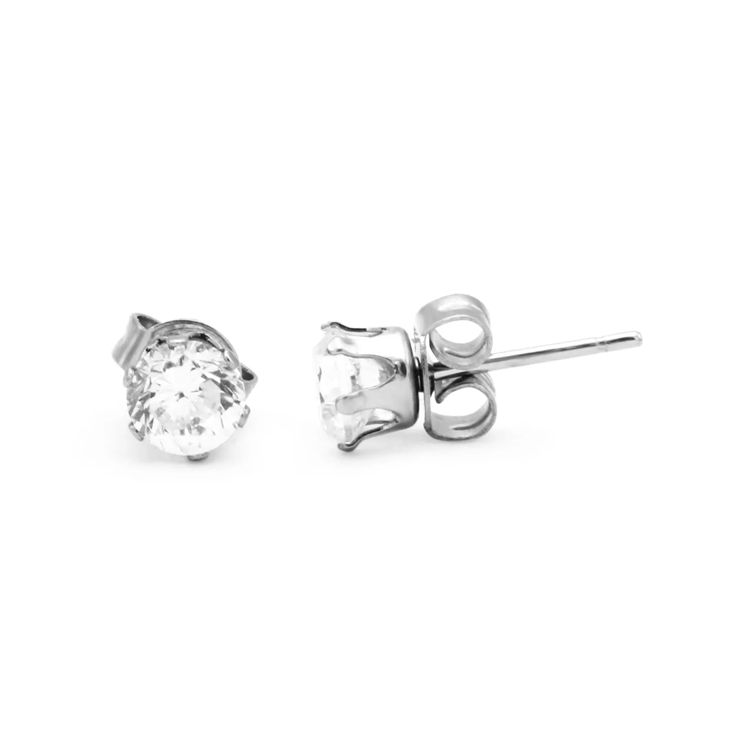 Cubic Zirconia Round Stud Earrings Stainless Steel Silver Ear Piercing Jewelry Men Women