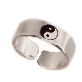 Custom Sterling Silver Yin Yang Ring - Personalized Taijitu Jewelry