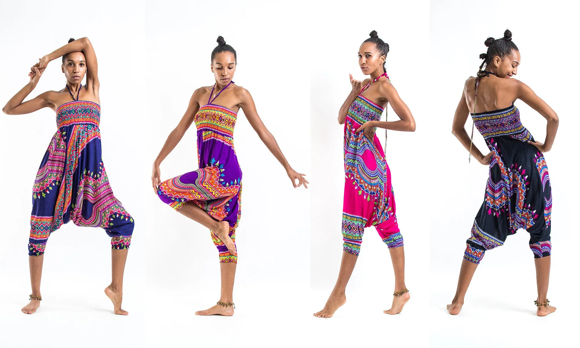 Dashiki Prints 2-in-1 Jumpsuit Harem Pants in Black