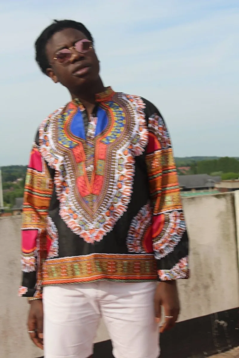 Dashiki Shirt in Black Print - Festival Shirt