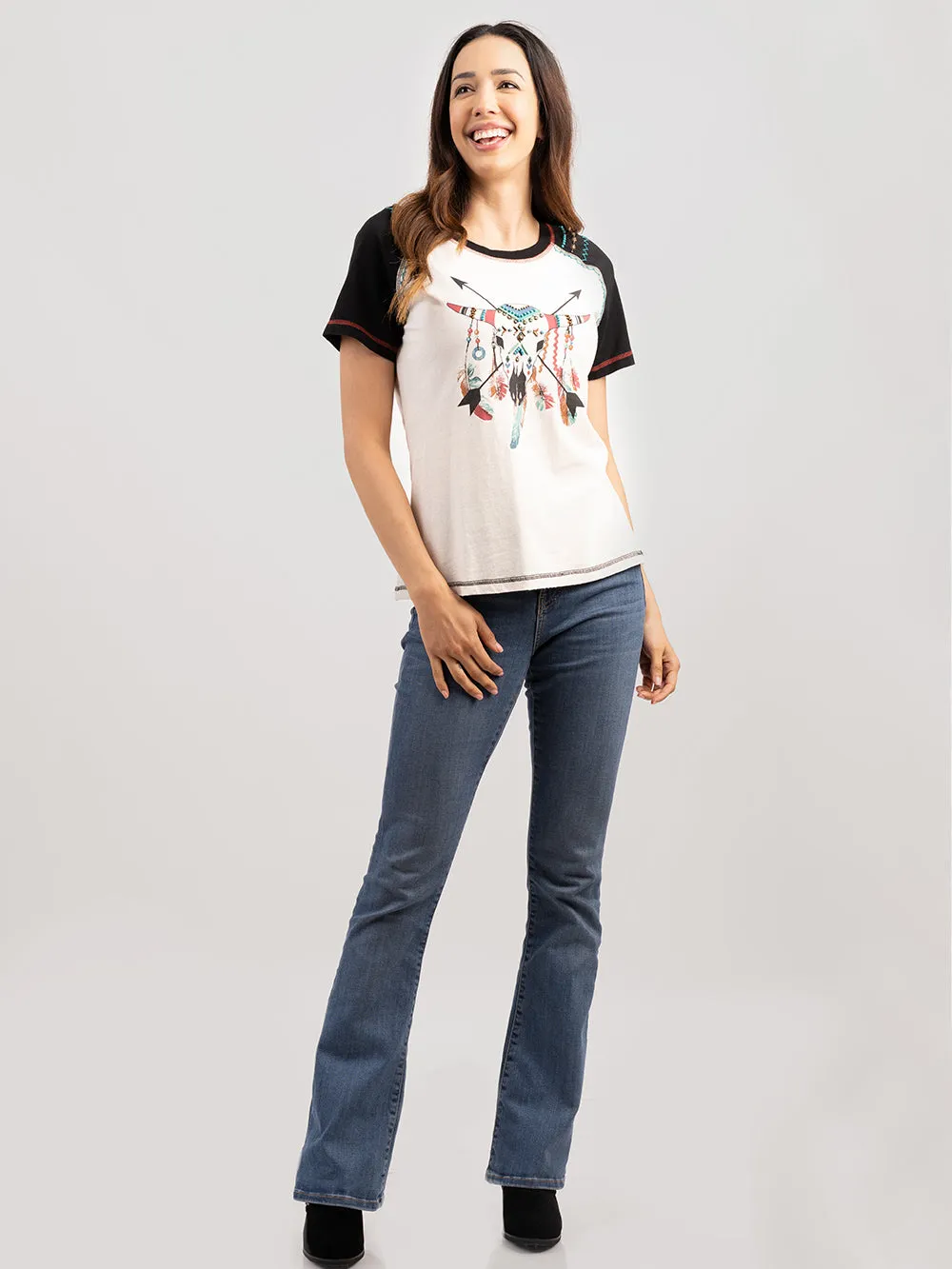 Delila Women Washed Bull Tee With Beads