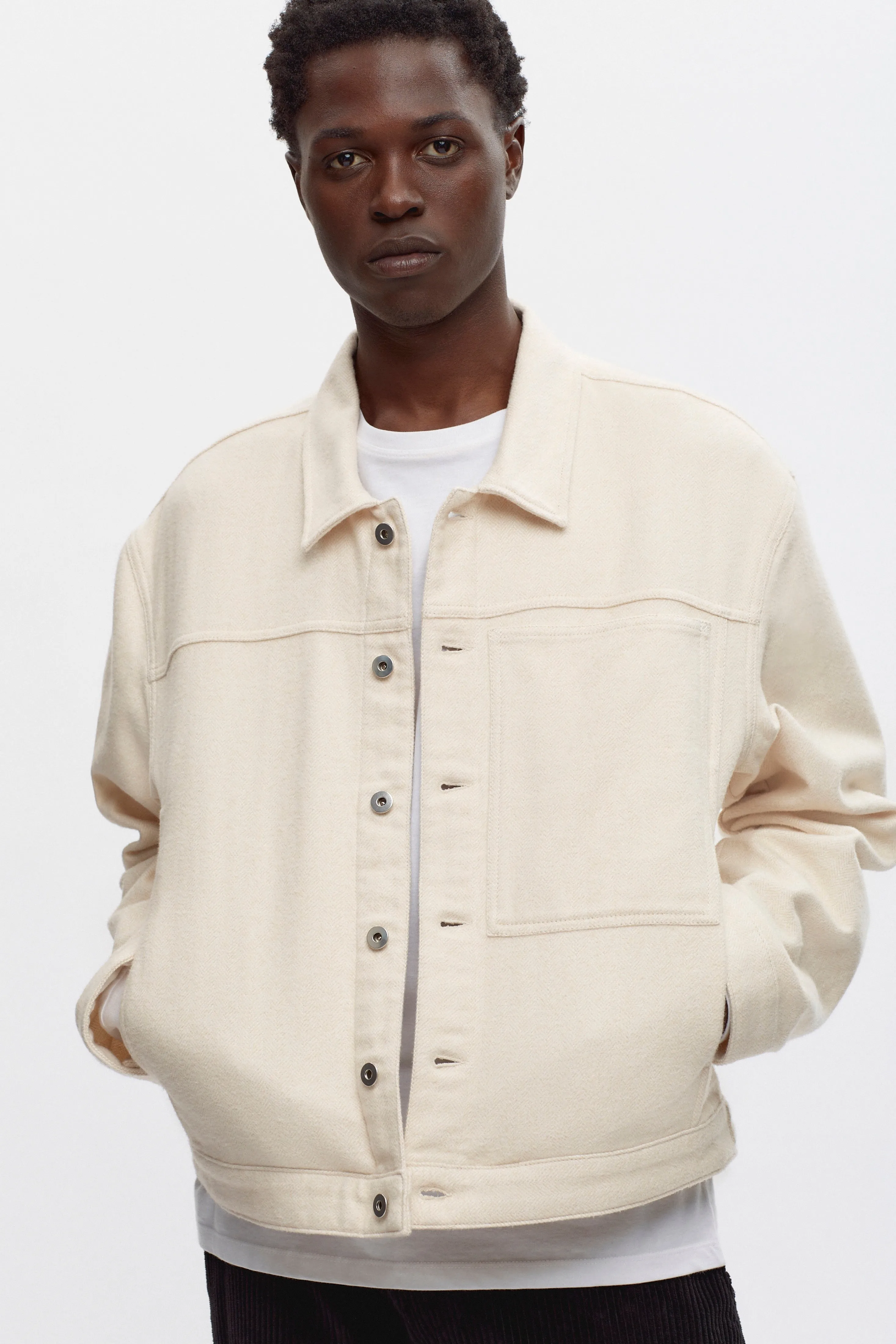 Flannel Esna Jacket in Alabaster Herringbone