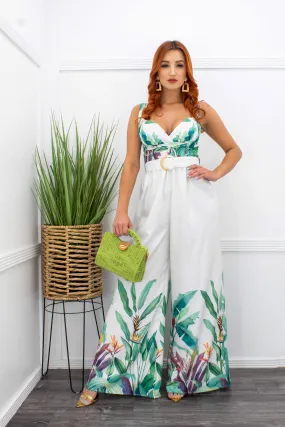 Floral Print Belted Wide Leg Jumpsuit