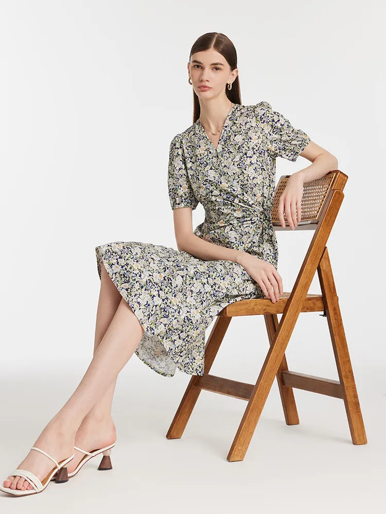 Floral Printed Waist Twist Women Midi Dress