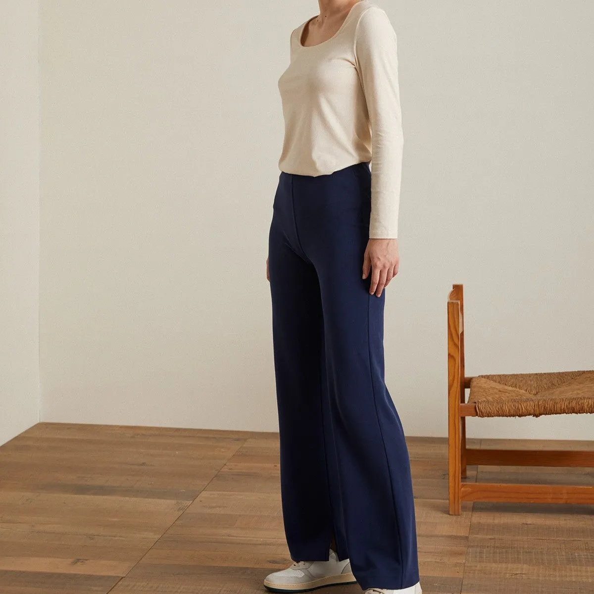 Fluid Wide Leg Trousers - Navy