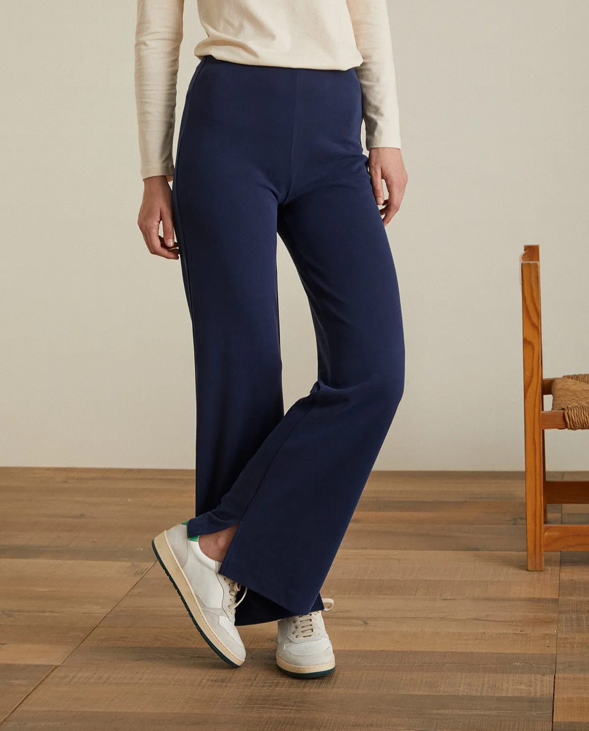 Fluid Wide Leg Trousers - Navy