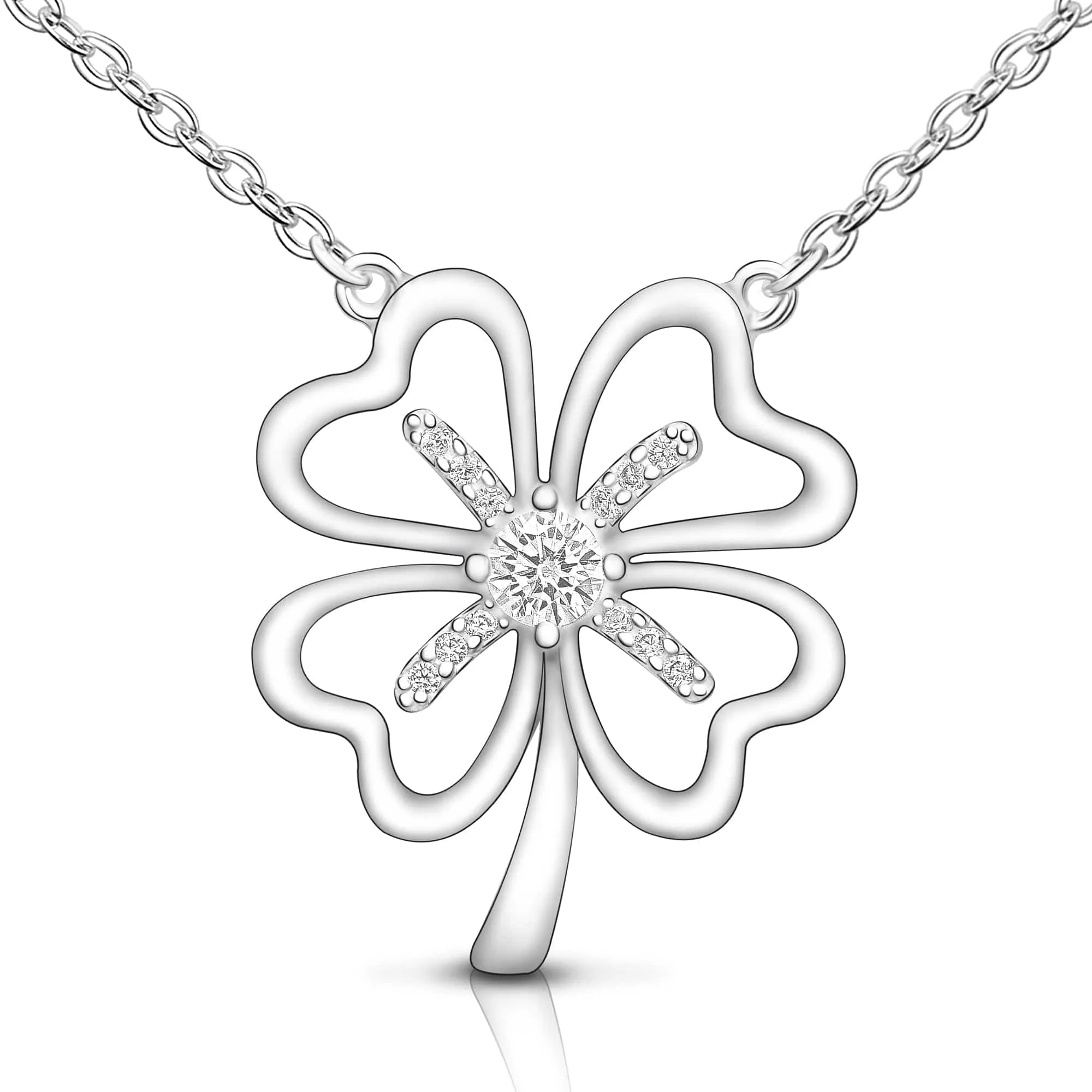 Four Leaf Clover Necklace Silver CZ Clover Lucky Charm