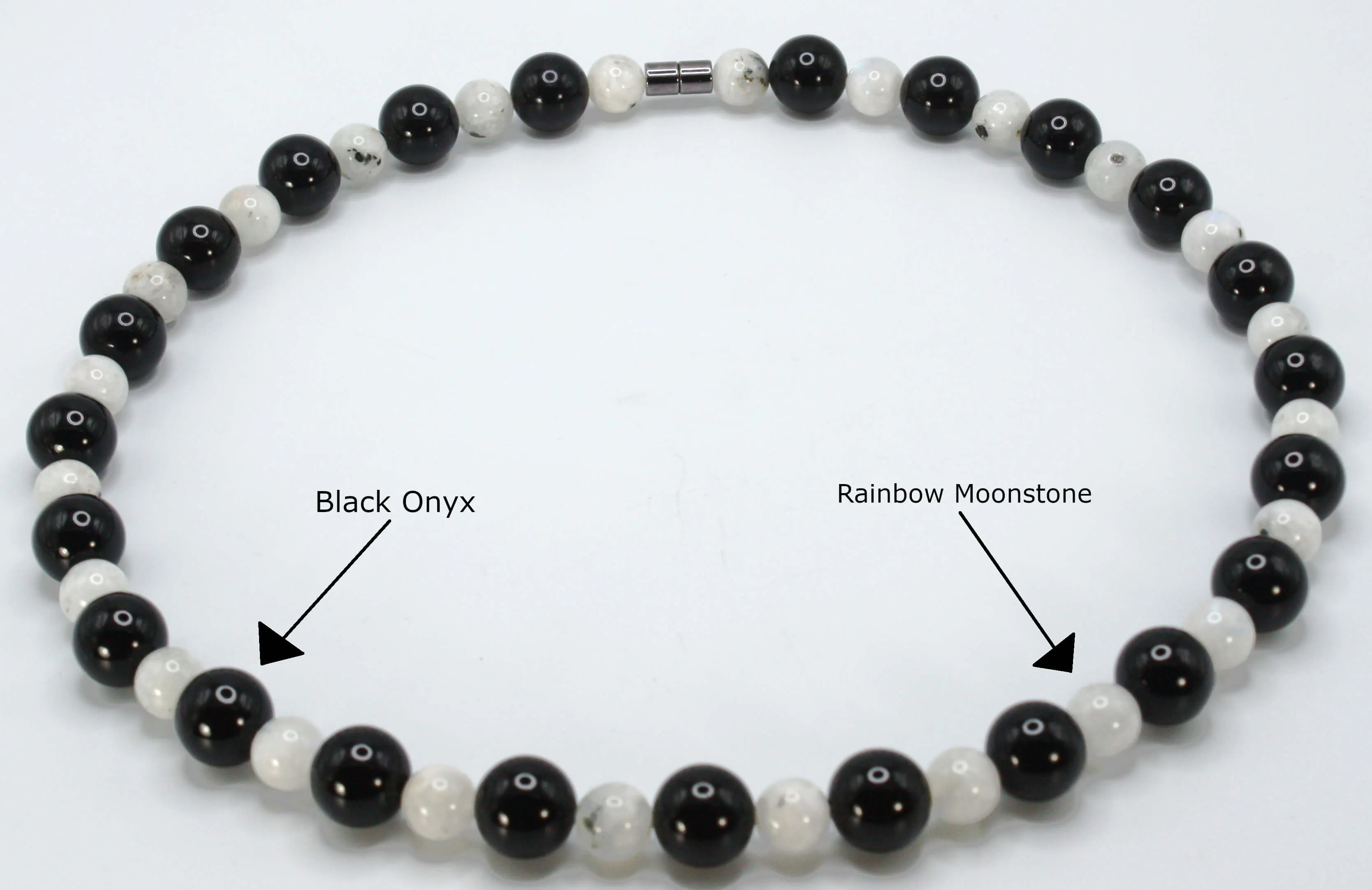 Genuine Onyx and Rainbow Moonstone Necklace - Gifts for Men/Women - 14mm and 10mm Beaded Necklace