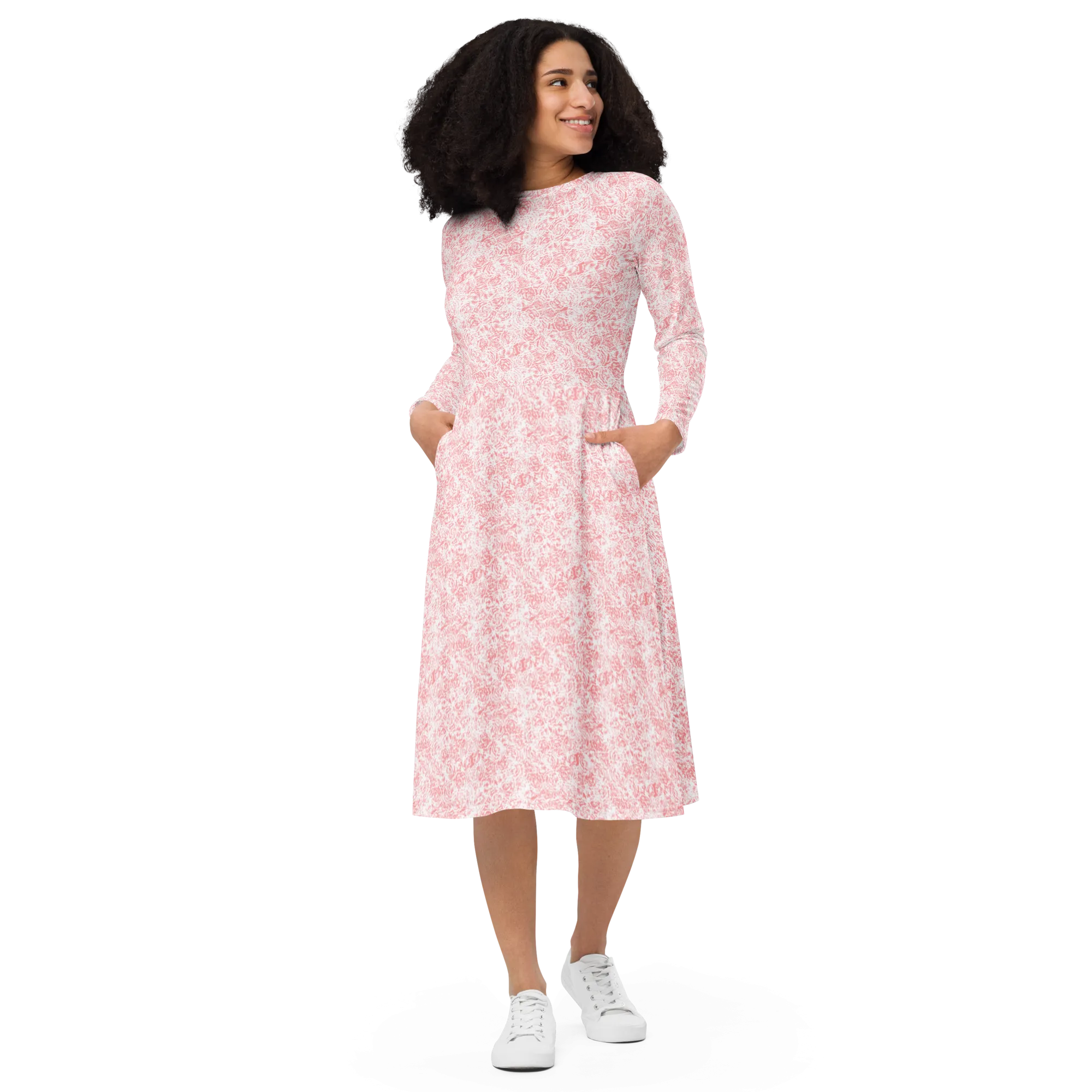 God's Louloudia Peach long sleeve midi dress