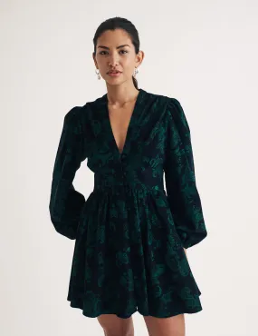 Green Cord Floral Starlight Mini Dress