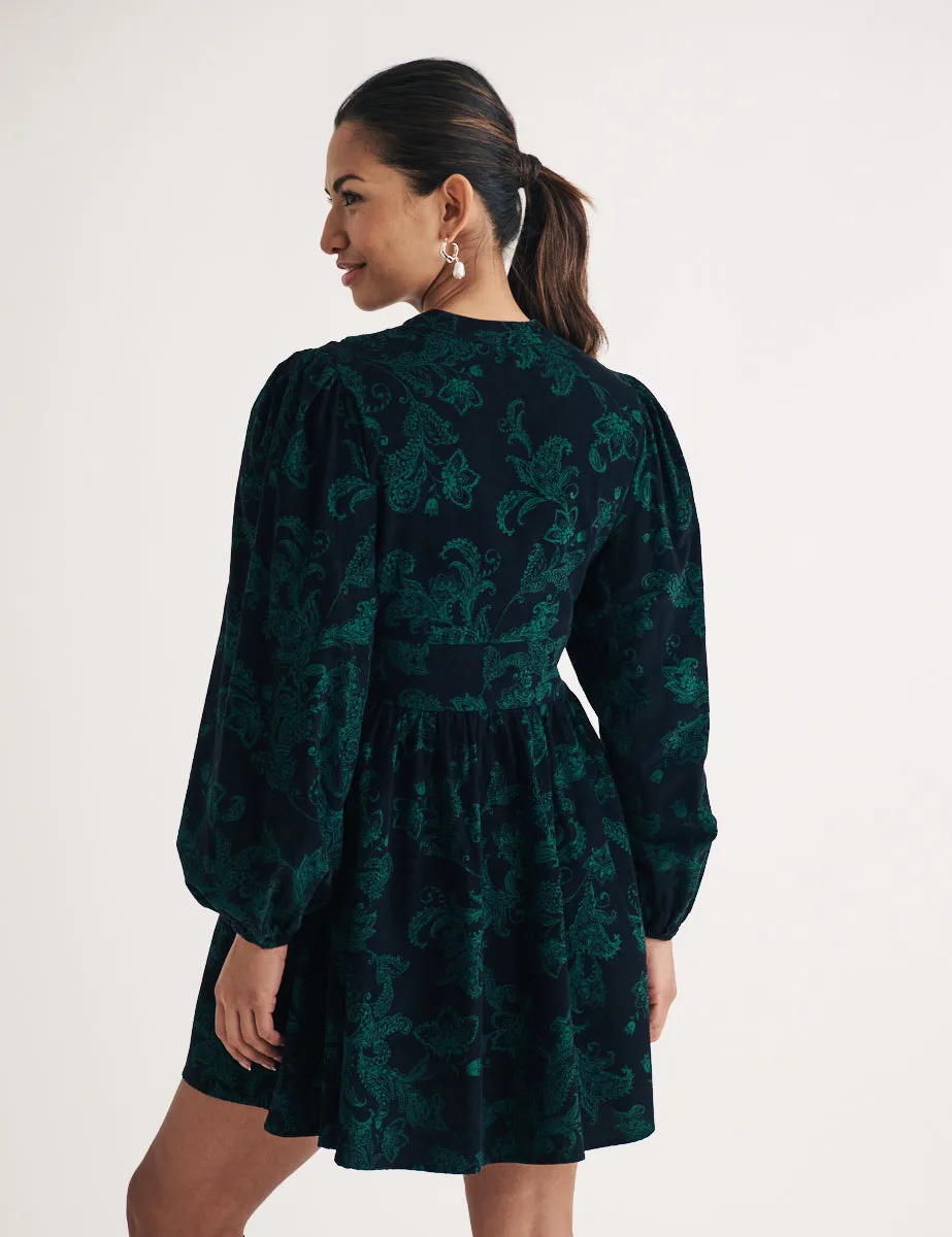 Green Cord Floral Starlight Mini Dress