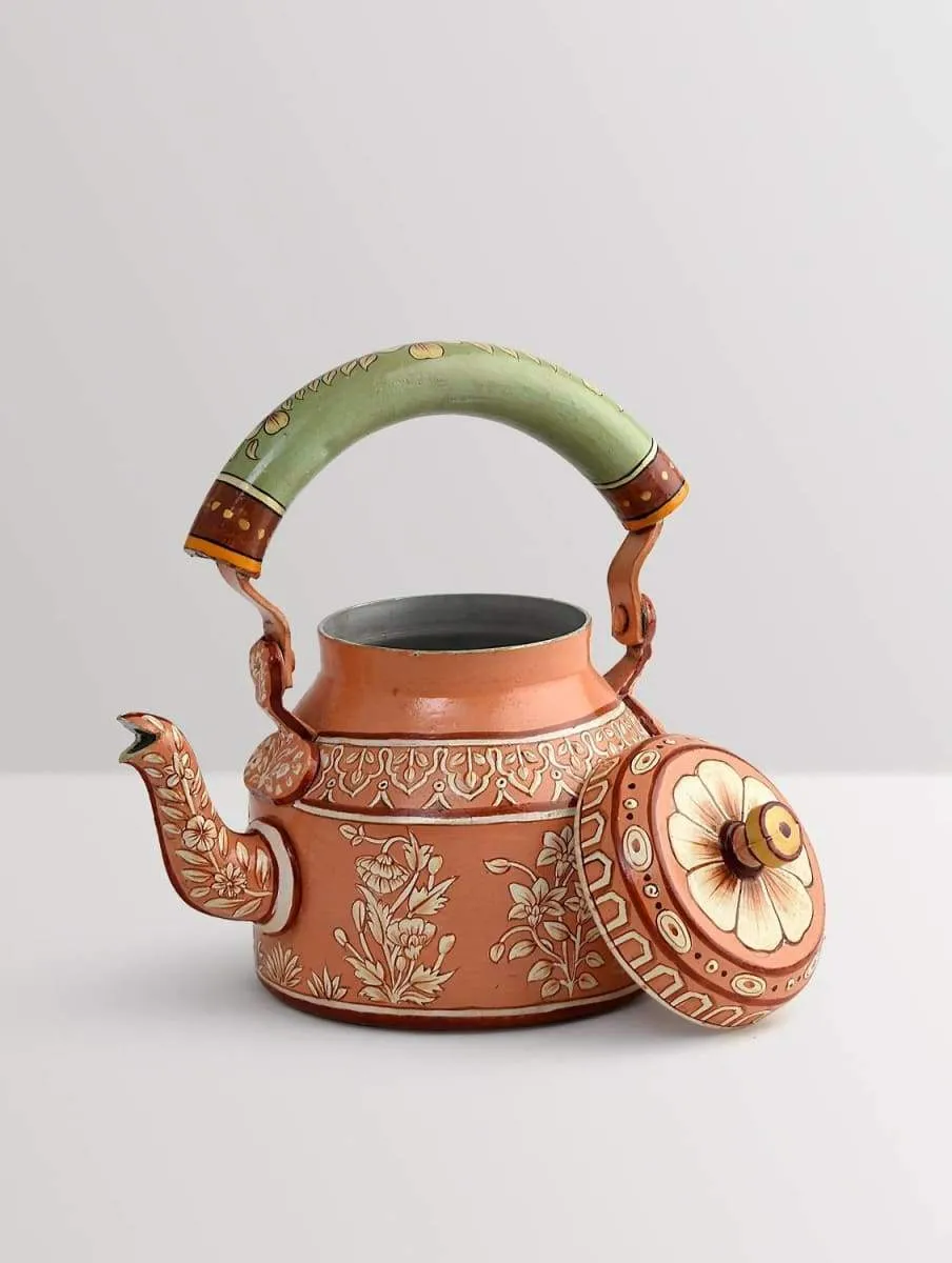 Hand Painted Flower Design Tea Pot in Aluminum