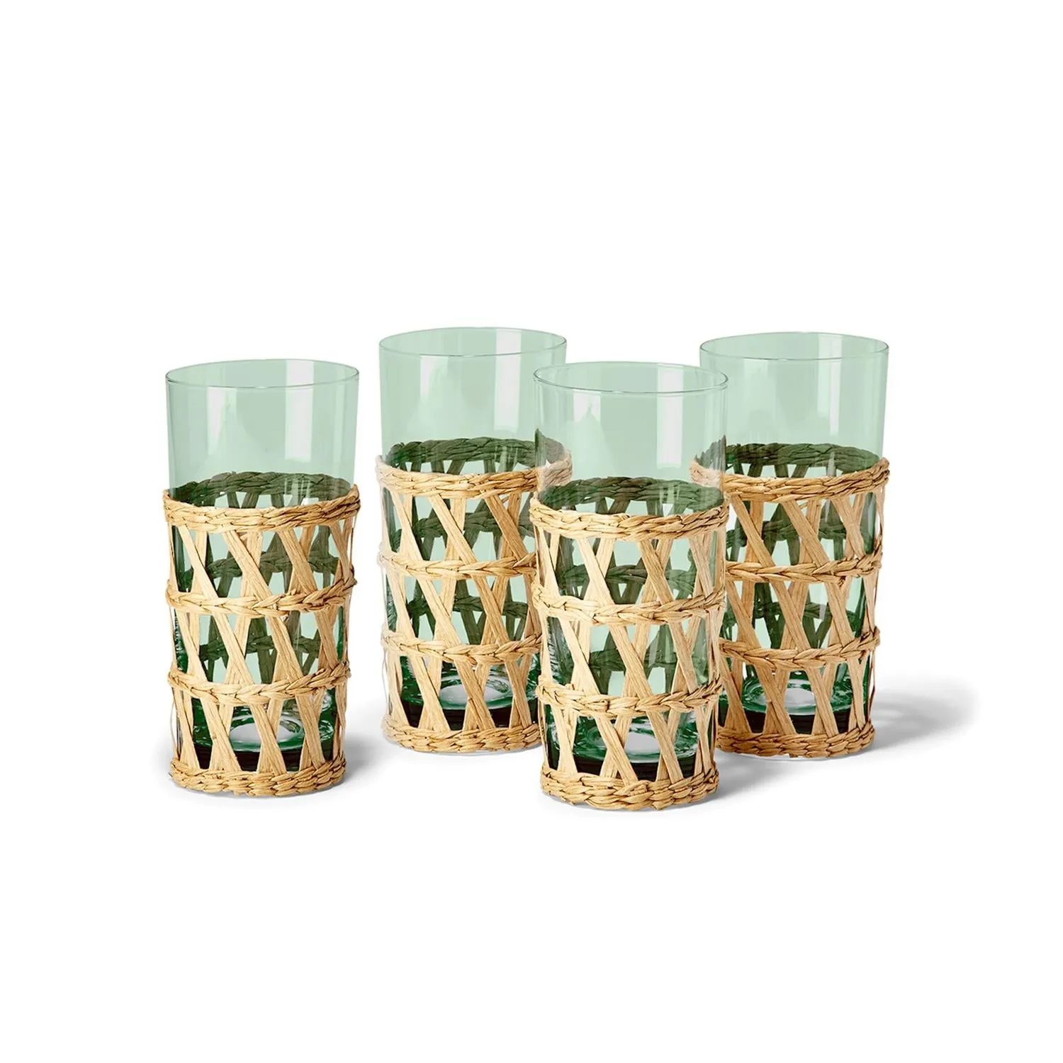 Hand Woven Lattice High Ball Glass - Green Tint