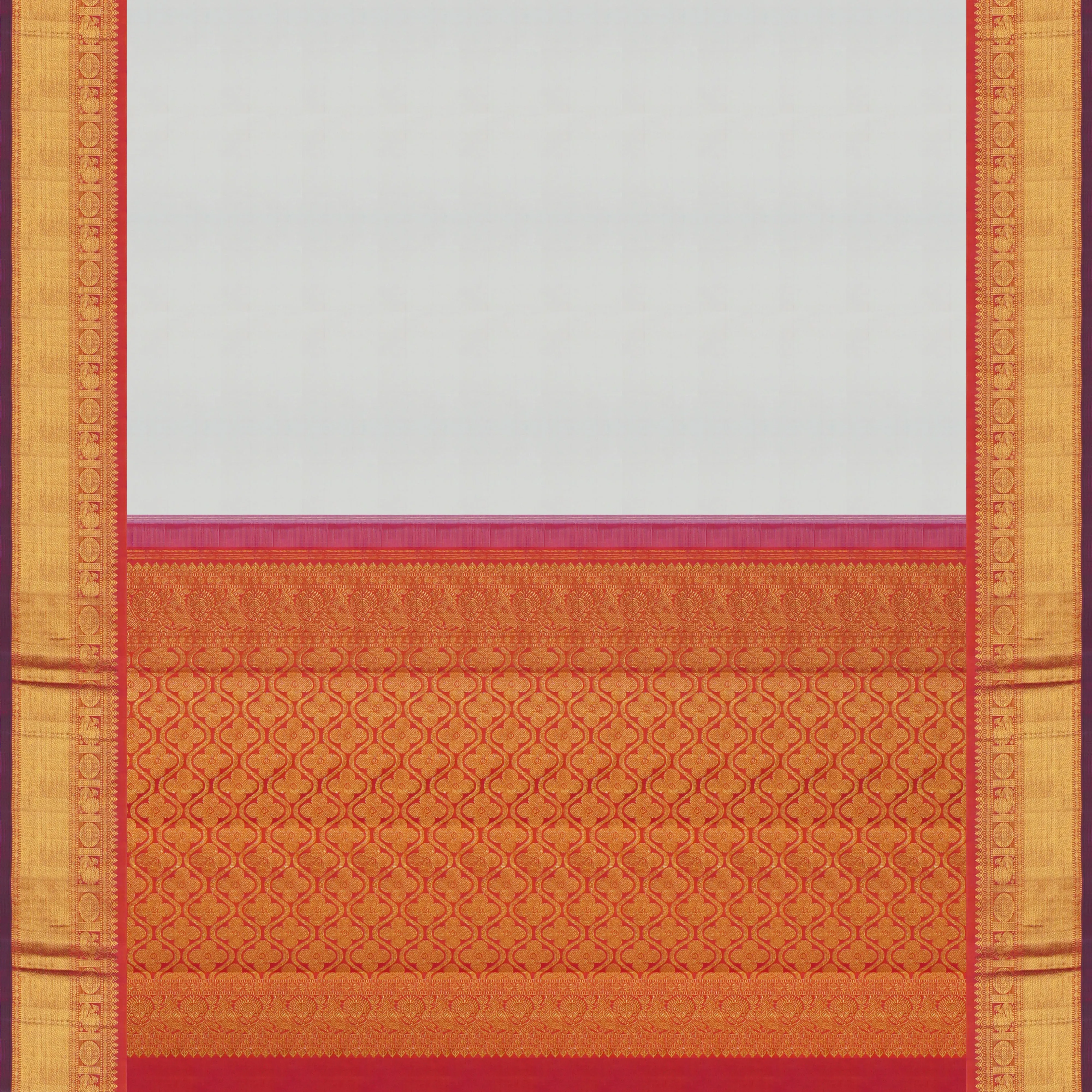 Handwoven Off-white with Orange and Pink shot Kanjivaram Silk Saree - 1525T004898DSC