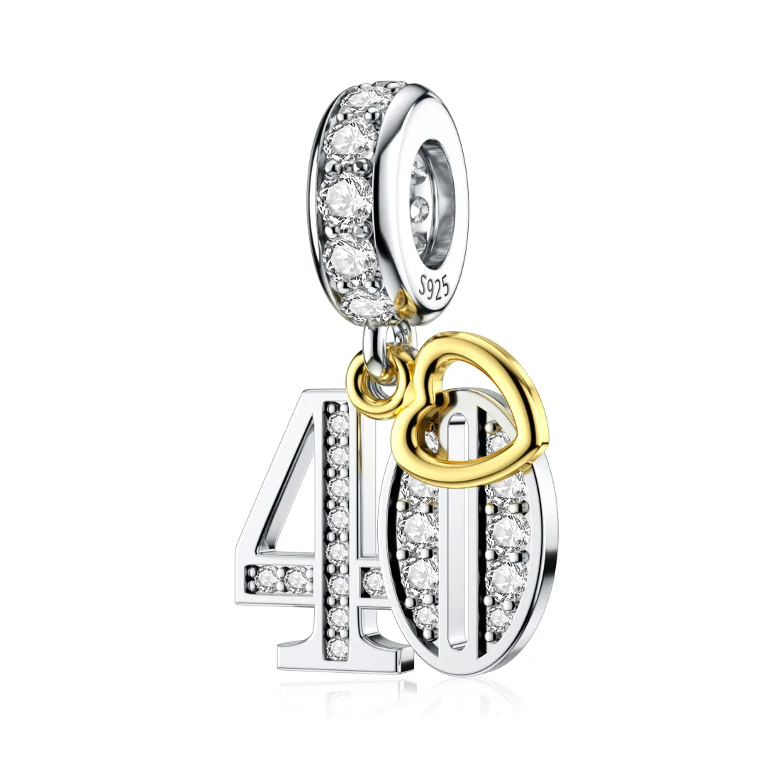 Happy Birthday! Birthday Celebration Heart Dangle Charm in Two Tone 925 Sterling Silver