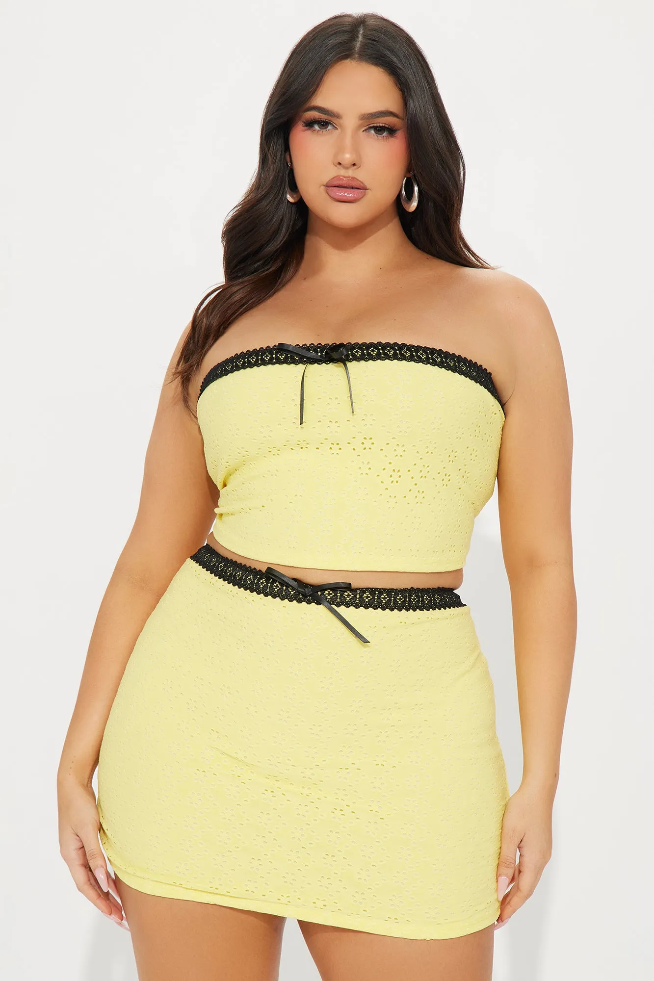 Jada Eyelet Skirt Set - Yellow