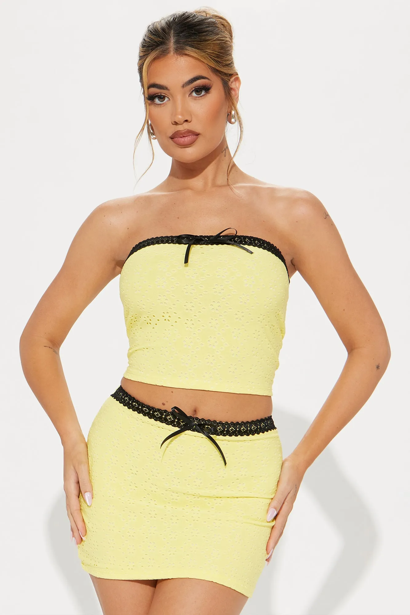 Jada Eyelet Skirt Set - Yellow