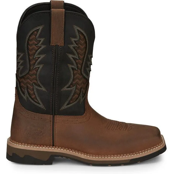 Justin Men's Bolt 11" Square Toe Western Work Boot - Brown - SE4112