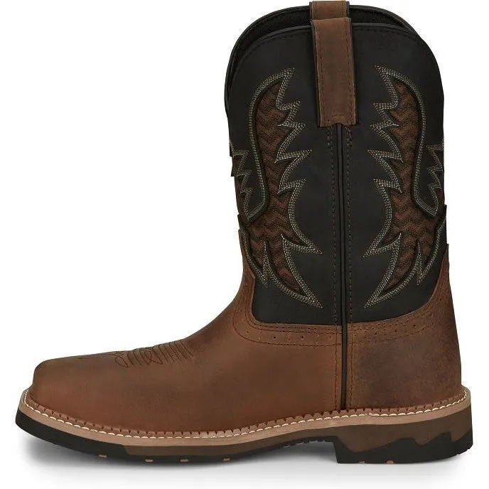 Justin Men's Bolt 11" Square Toe Western Work Boot - Brown - SE4112