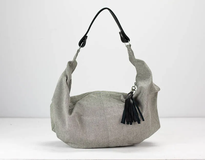 Kallia mini bag - Grey canvas and Black leather