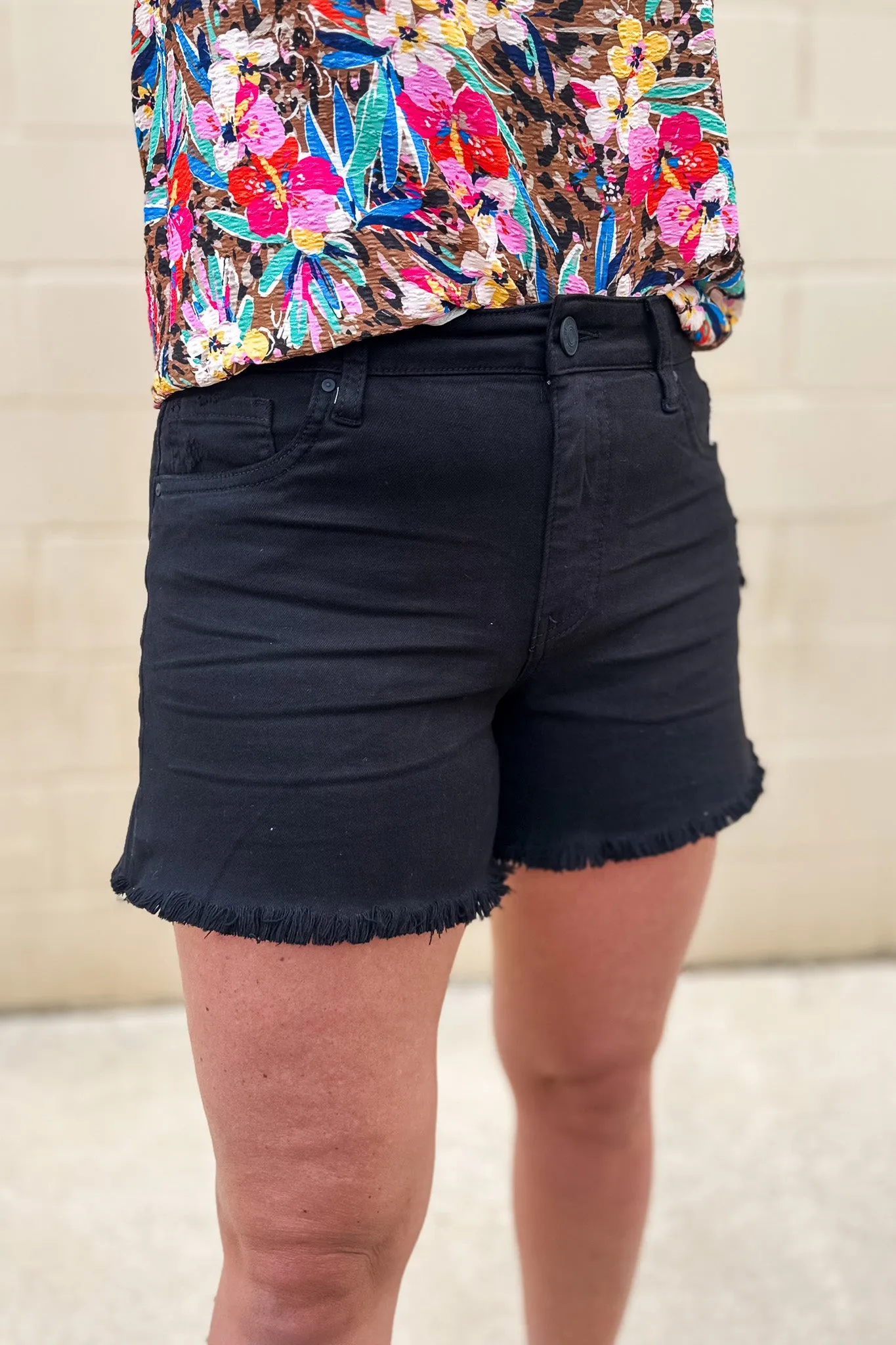 KUT: Jane High Rise Long Short Frayed Hem - Black